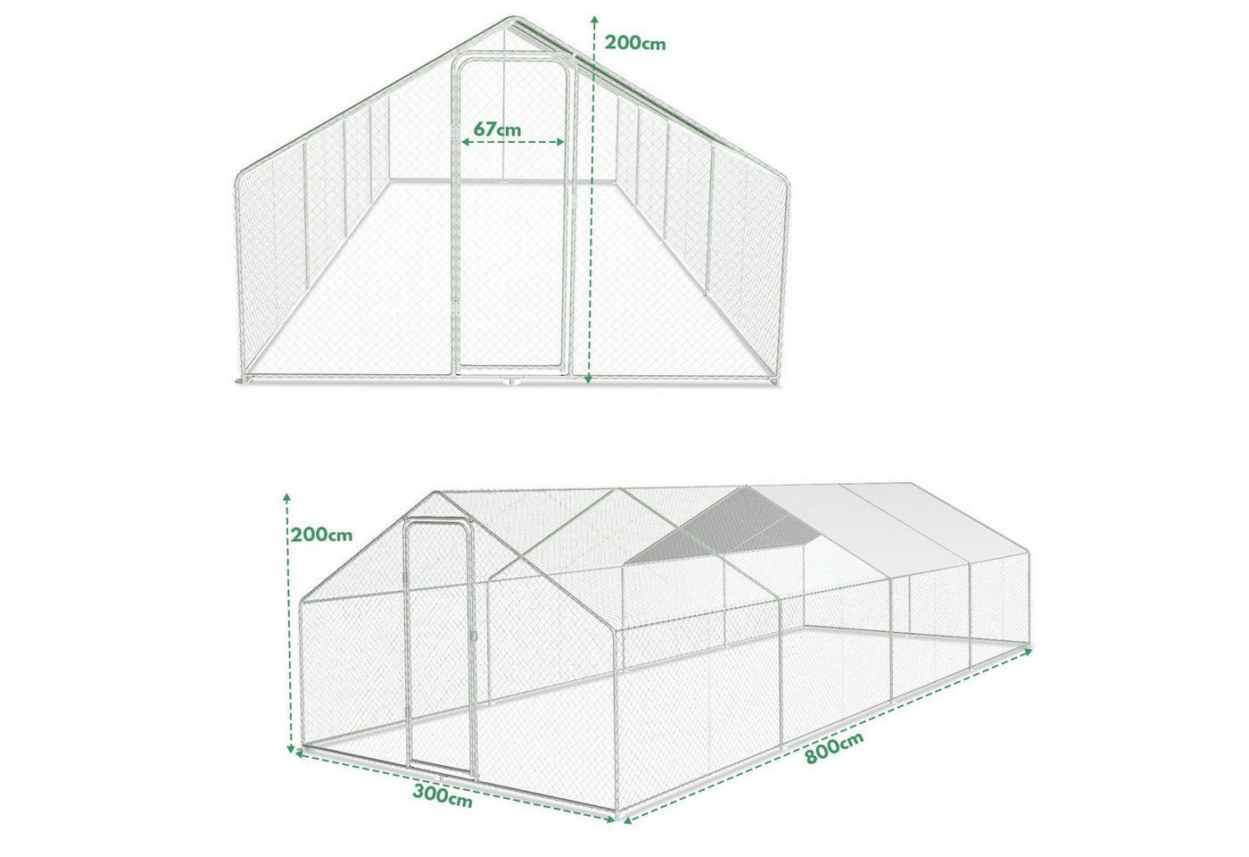 Thumbnail - Clanmacy Freigehege Hühnerstall Hühnerhaus Dach Freilaufgehege Geflügelstall 3x8x2m