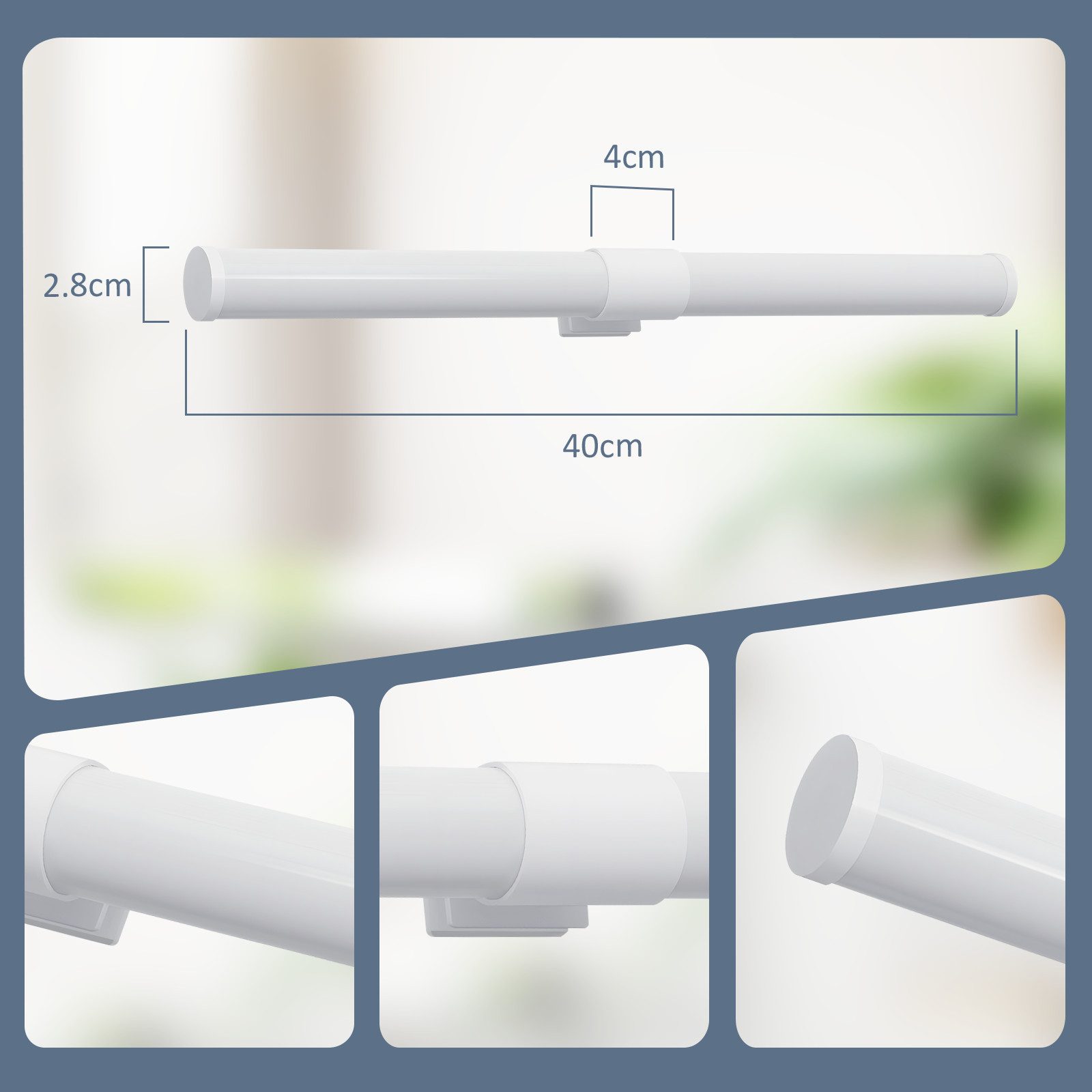 Glitzerlife Spiegelleuchte Weiß LED Spiegelleuchte - 40CM 6W Badlampe Wand Klemmbar IP44 Wasserdicht 4000K Neutralweiß Moderne Badlampe Für Badschrank Keller Küche_voghion.com