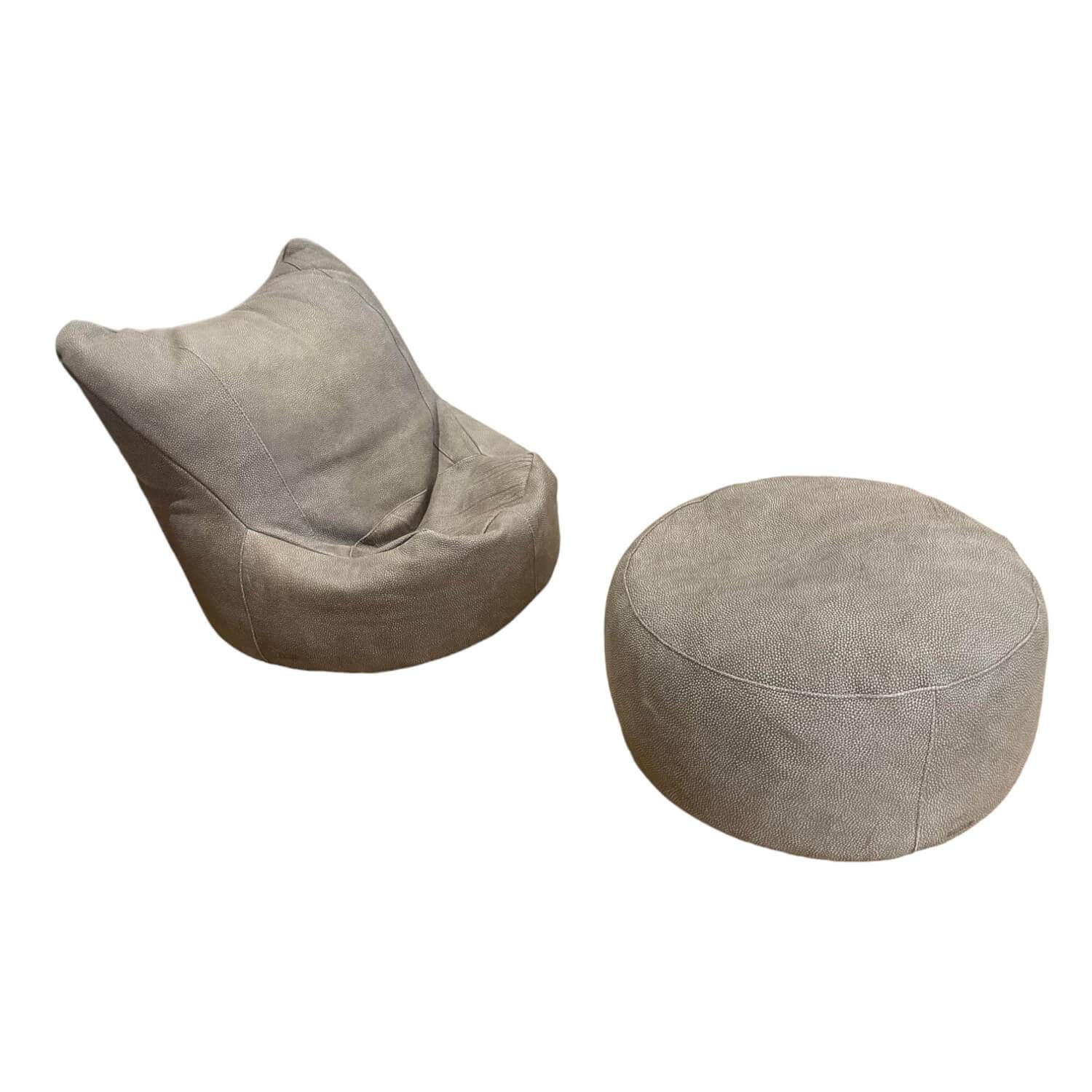 Cierre Sitzhocker Sitzsack Bubba Bezug Leder Piumone Vintage Grigio Medio Mit Poufhocker