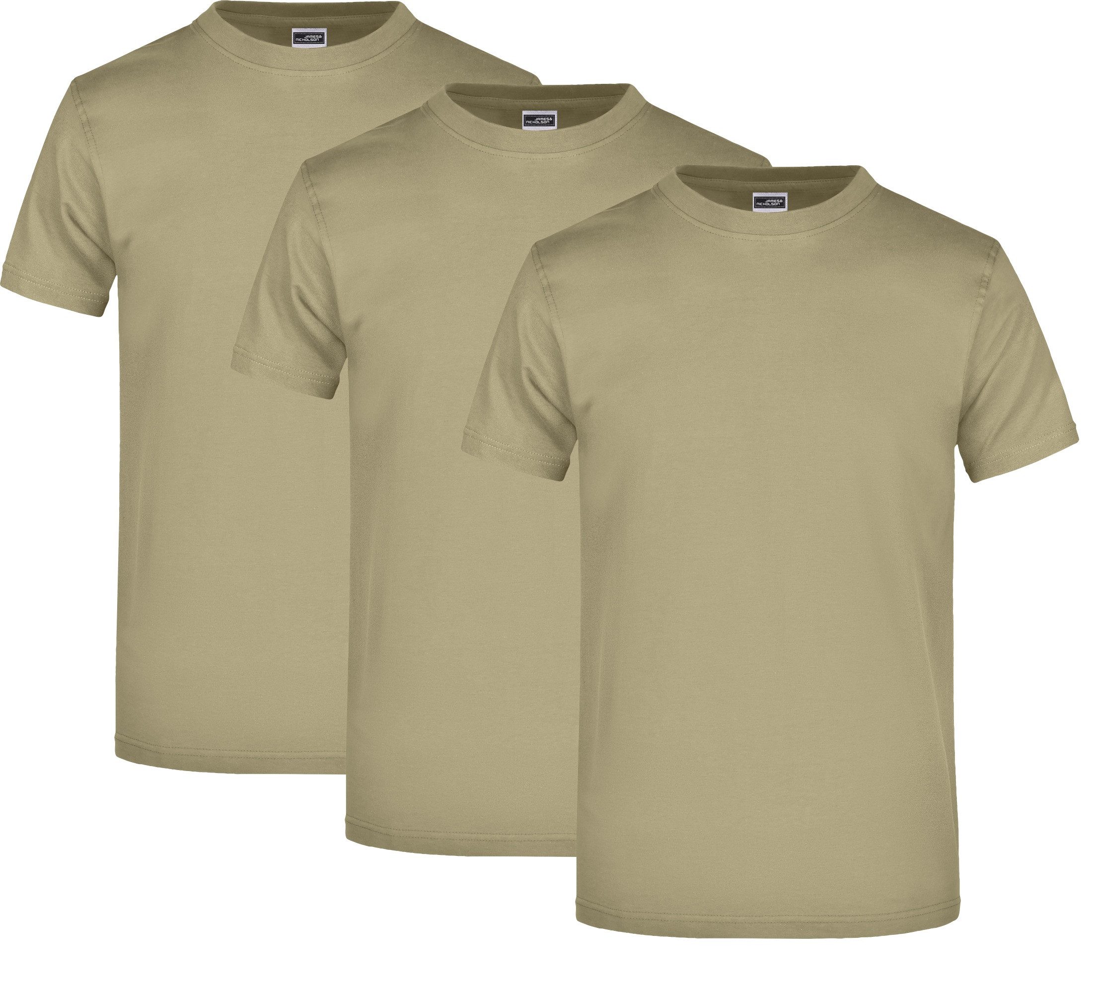 James & Nicholson T-Shirt 3er Pack Komfort-T-Shirt aus strapazierfähigem Single Jersey JN002 (Spar-Set, 3er-Pack) Hochwertiges T-Shirt in sehr großer Farbauswahl
