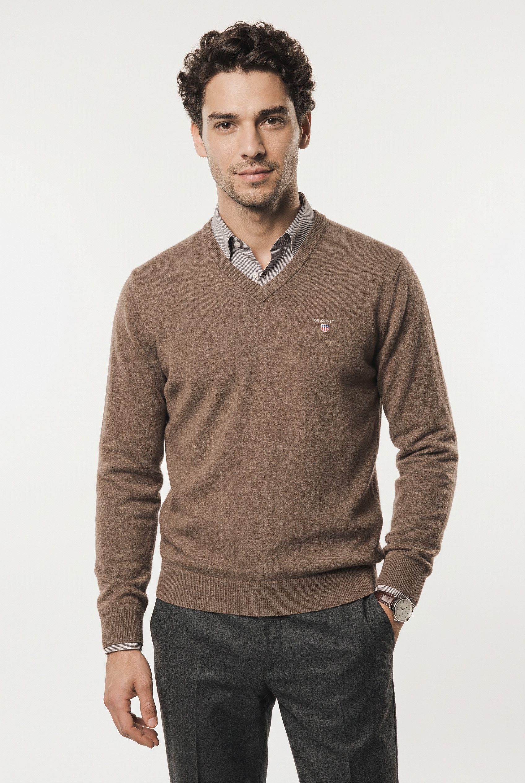 Gant V-Ausschnitt-Pullover SUPERFINE LAMBSWOOL V-NECK regular fit aus reiner Wolle, gerippte Abschlüsse