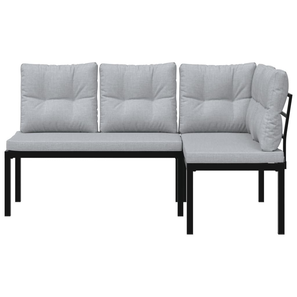 vidaXL Gartenbank Gartenbänke mit Kissen 2 Stk. Schwarz Pulverbeschichteter Stahl (2-St)