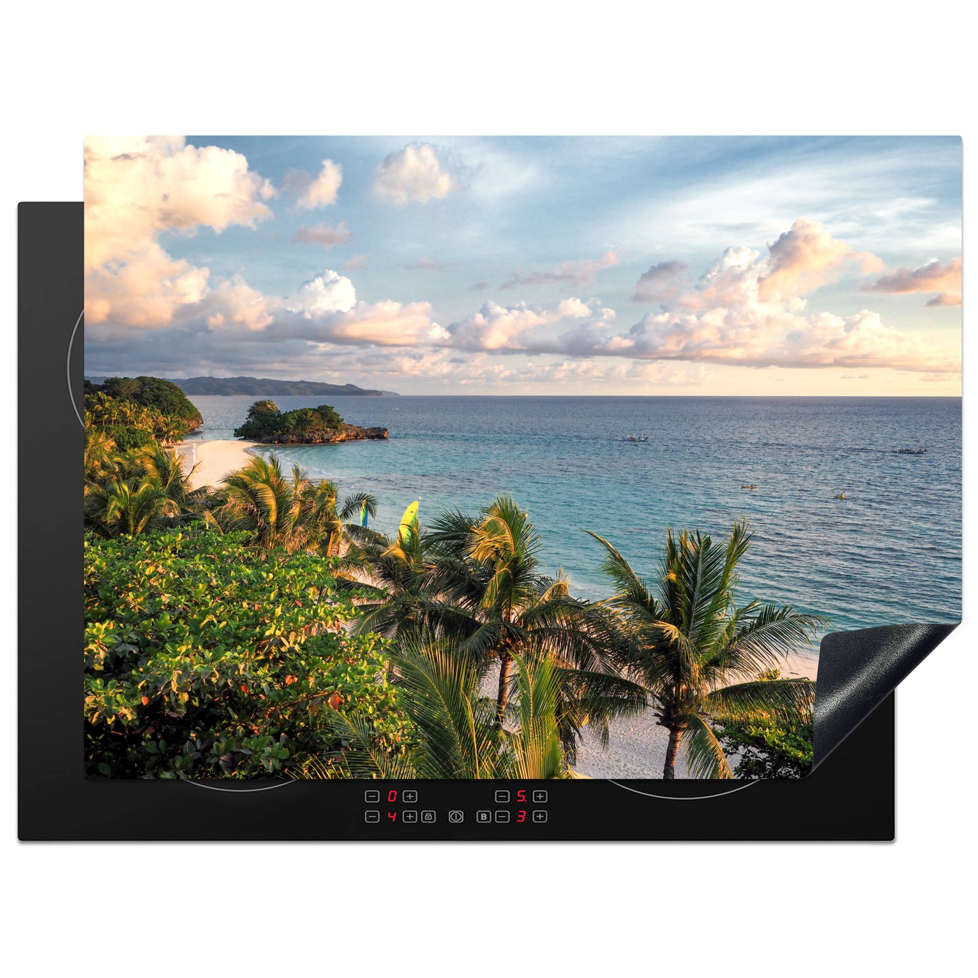 MuchoWow Herdblende-/Abdeckplatte Sonnenuntergang auf der Insel Boracay auf den Philippinen, Vinyl, (1 tlg), 71x52 cm, Induktionskochfeld Schutz für die küche, Ceranfeldabdeckung