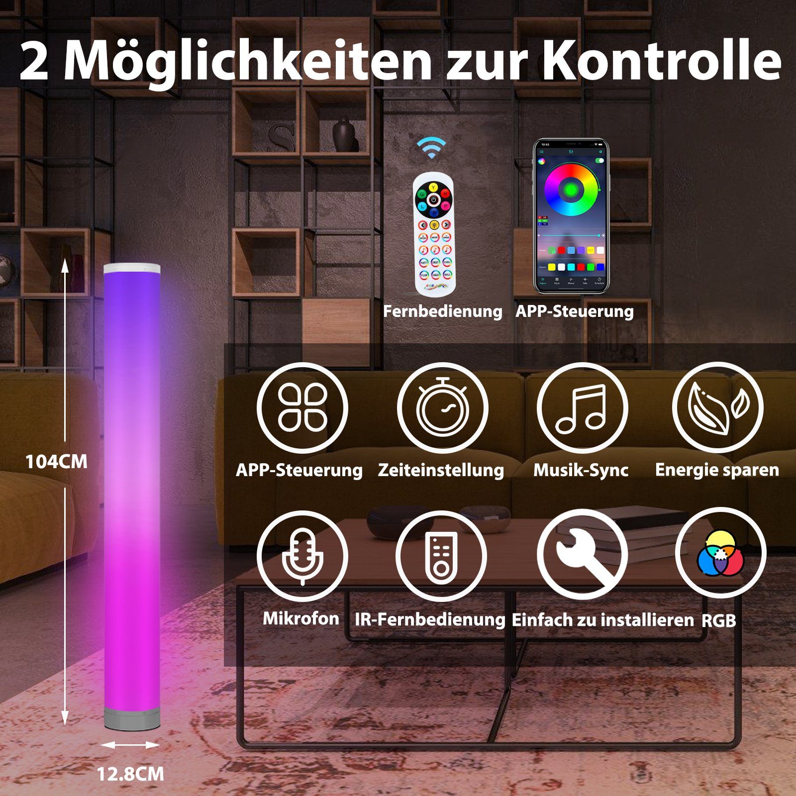 Lospitch LED Stehlampe RGB App/Fernbedienung, 6w, für Farbtemperatur Einstellbare Party, dimmbar, Wohnzimmer Stehleuchte