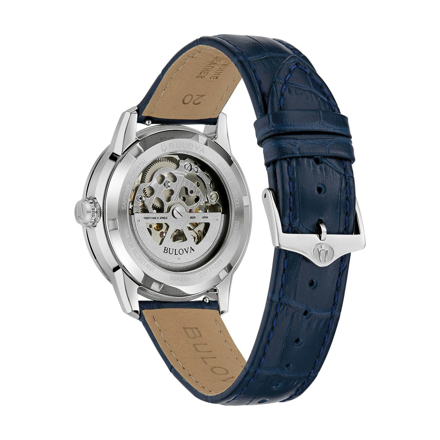 Bulova Automatikuhr Sutton 96A330, Armbanduhr, Herrenuhr, Mechanische Uhr, Lederarmband, analog