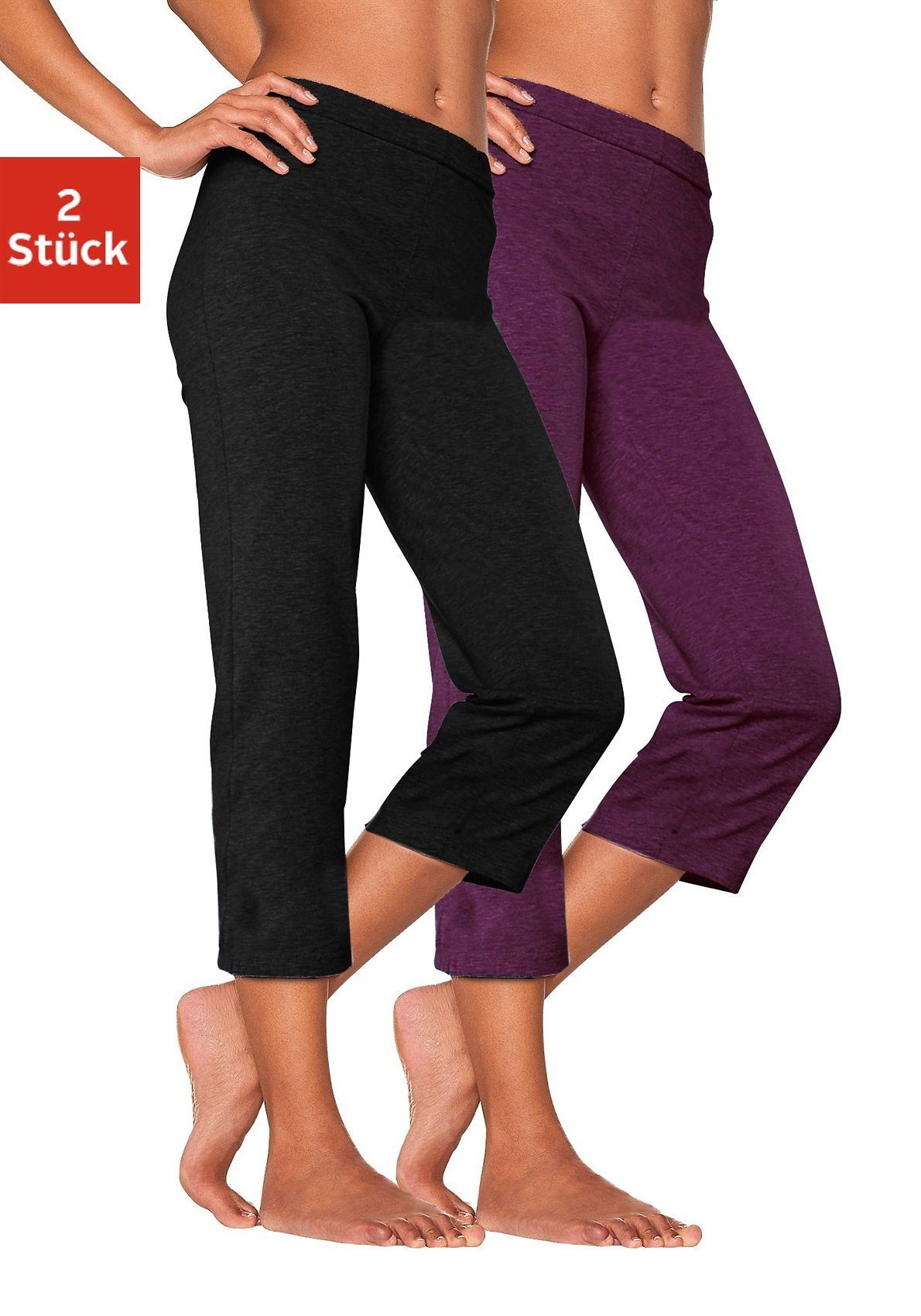 vivance active Caprihose (2er-Pack) mit Gummibund, Loungewear schwarz, beere