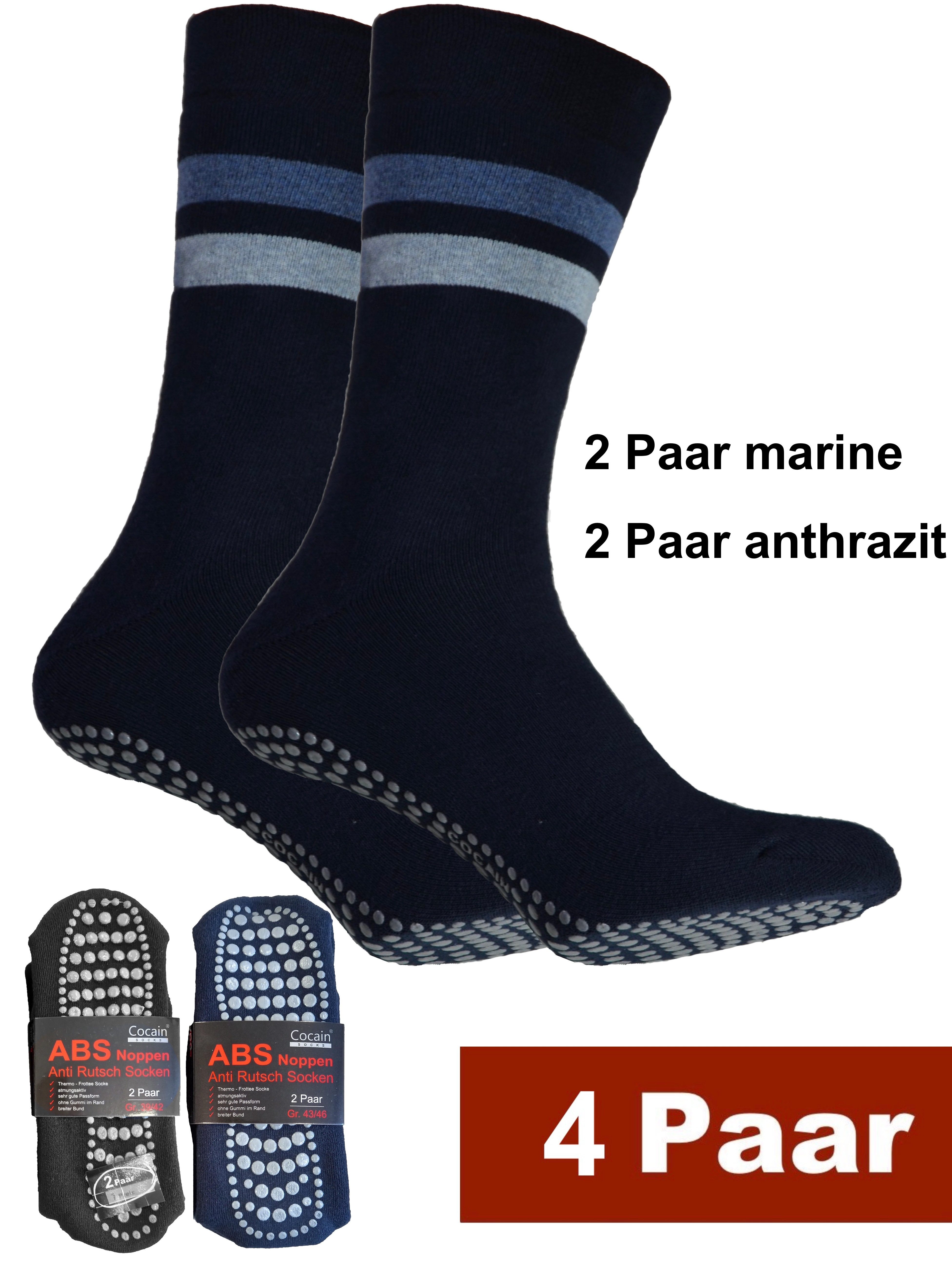 Cocain underwear ABS-Socken 4 Paar warme Anti Rutsch Носки ABS Носки со стопперами Noppen Носки для дома (4-Paar) ohne einschneidendes Bündchen