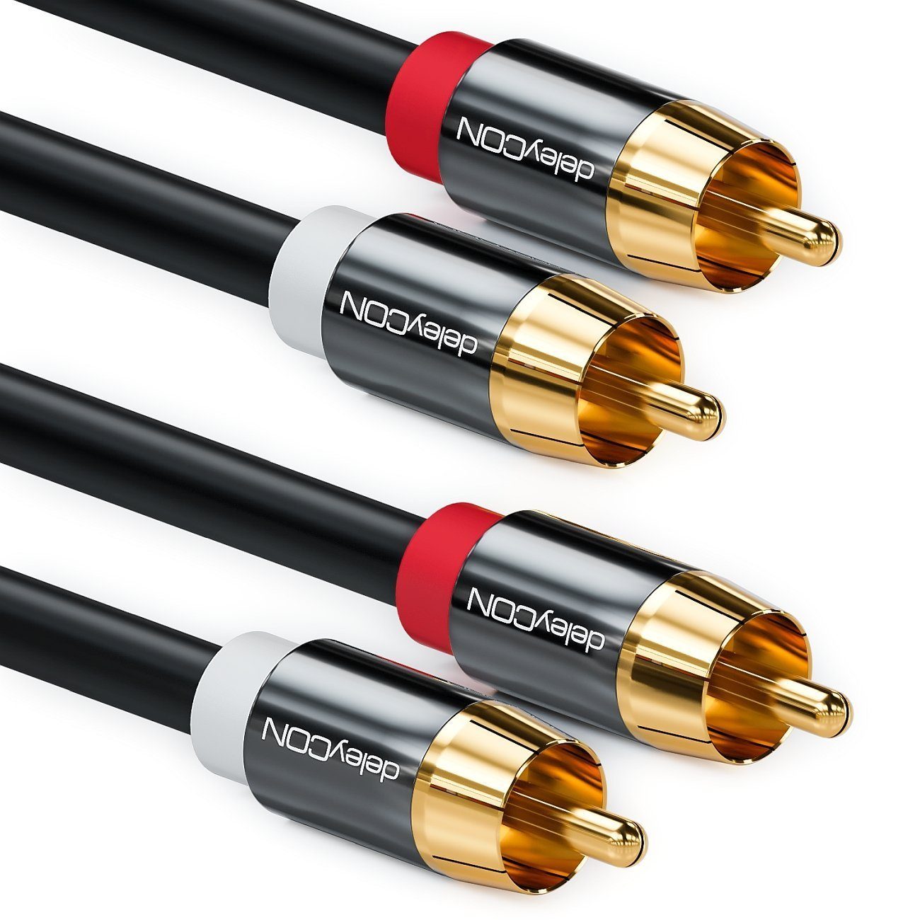 deleyCON HQ Cinch Kabel [10m] - 2x RCA Cinch Stecker zu 2x RCA Cinch Audio- & Video-Kabel