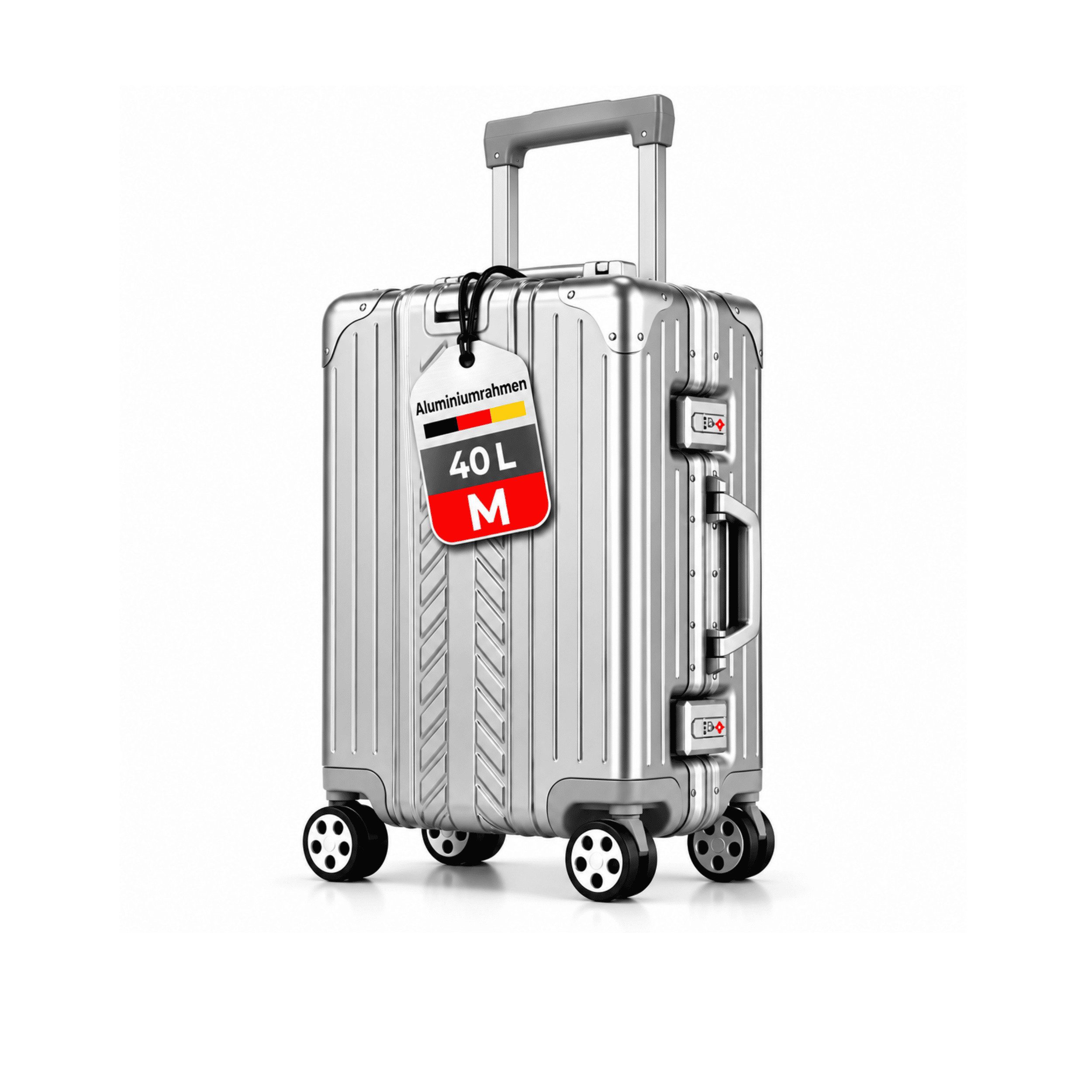 WINLIFE Trolley Koffer Größe M Alu-Rahmen Kabinentrolley TSA /Handgepäck Silber, Robustheit/Kabinentrolley/Handgepäck Farbe-Silber