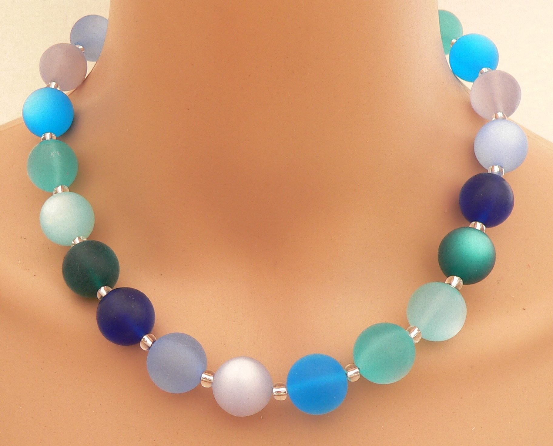 traumschmuck Collier 442z Halskette seidenmatte Perle groß Blautöne (inkl Schmuckbox), Made in Germany, handgefertigt