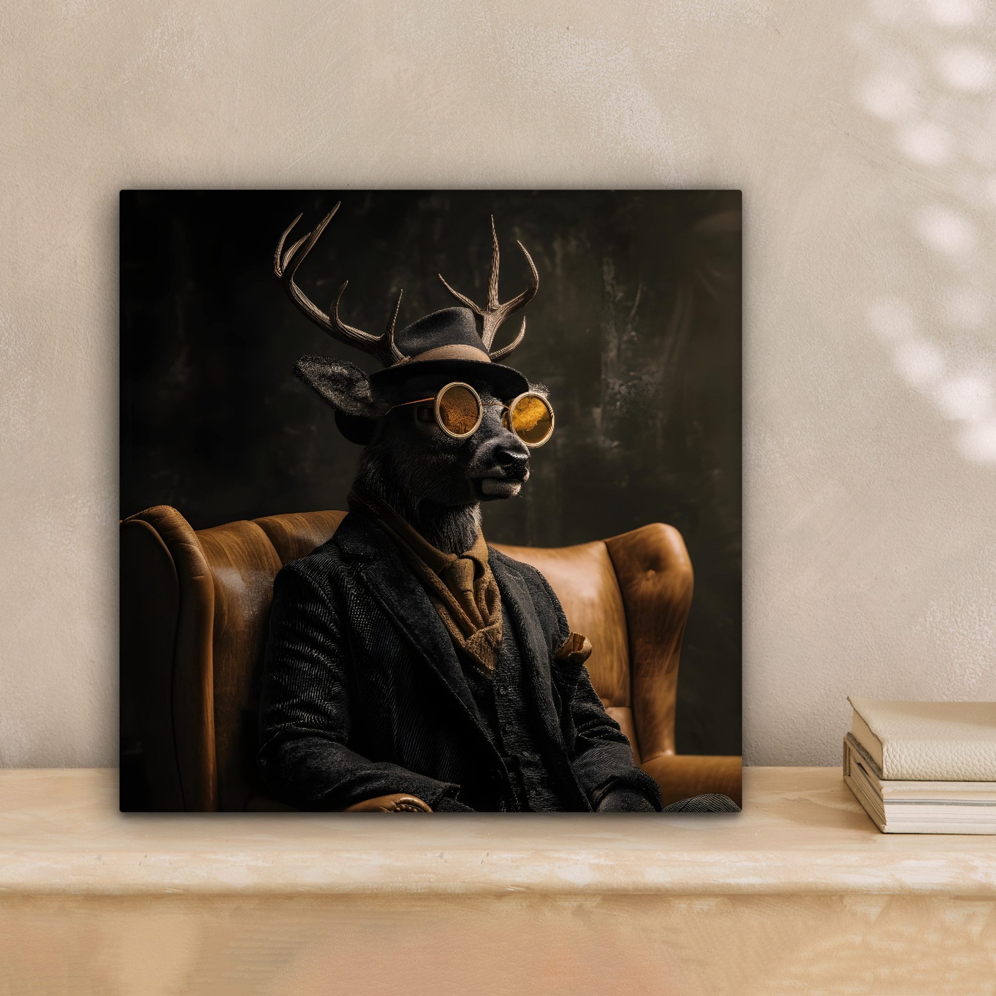 OneMillionCanvasses® Leinwandbild Hirsche - Sonnenbrille - Schwarz - Anzug, günstig online kaufen