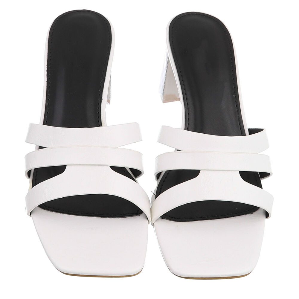 Ital-Design Damen Pantolette mit Blockabsatz und breiten Riemen Pantolette (91971112) Blockabsatz Sandalen & Sandaletten in Weiß – Bild 4 von 5