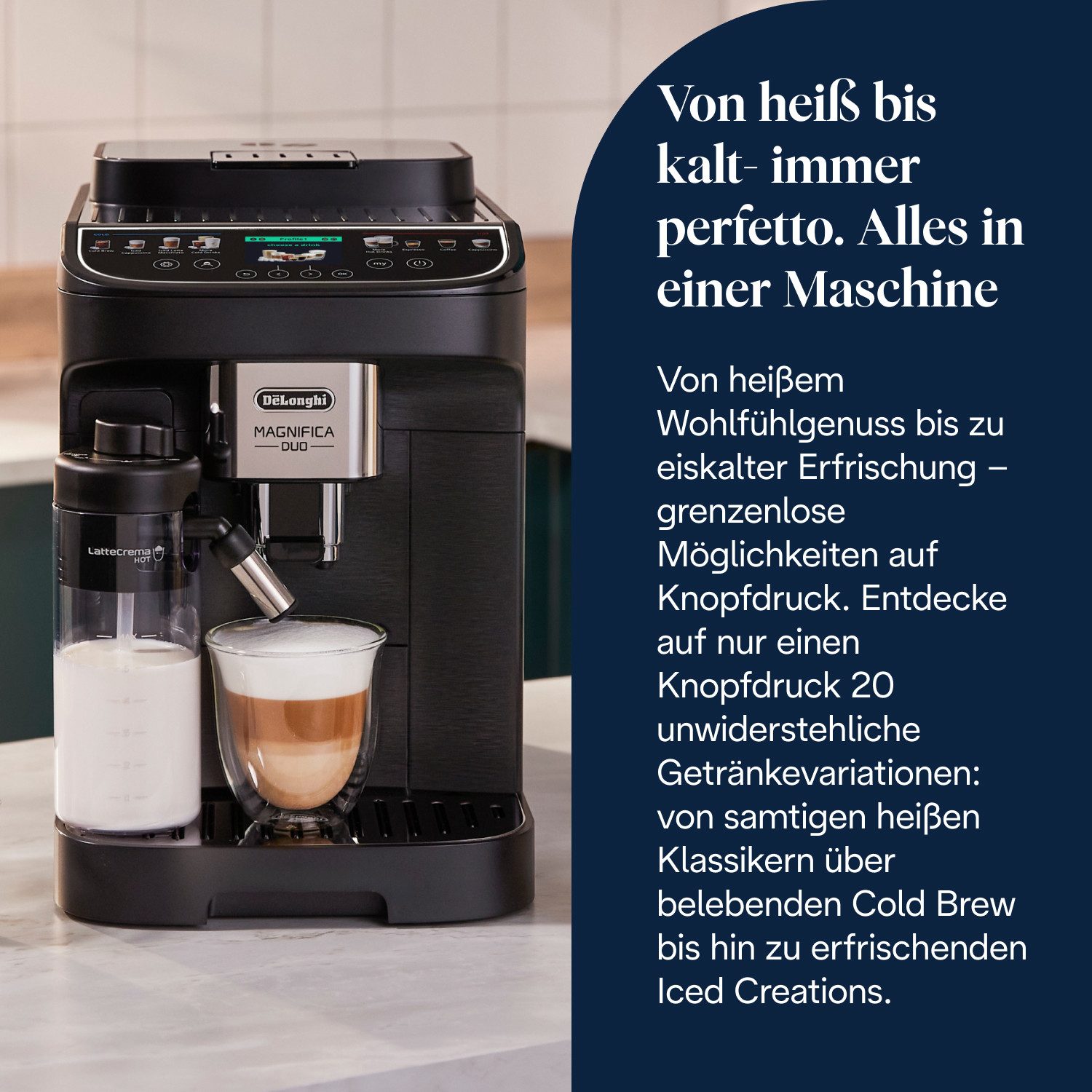 De'Longhi Kaffeevollautomat MAGNIFICA DUO ECAM330.80.BXB - 20 Rezepte, heißer & kalter Milchschaum, Cold Brew Funktion, 2,4" TFT-Display, 2 Milchkaraffen (Heiß & Kalt)
