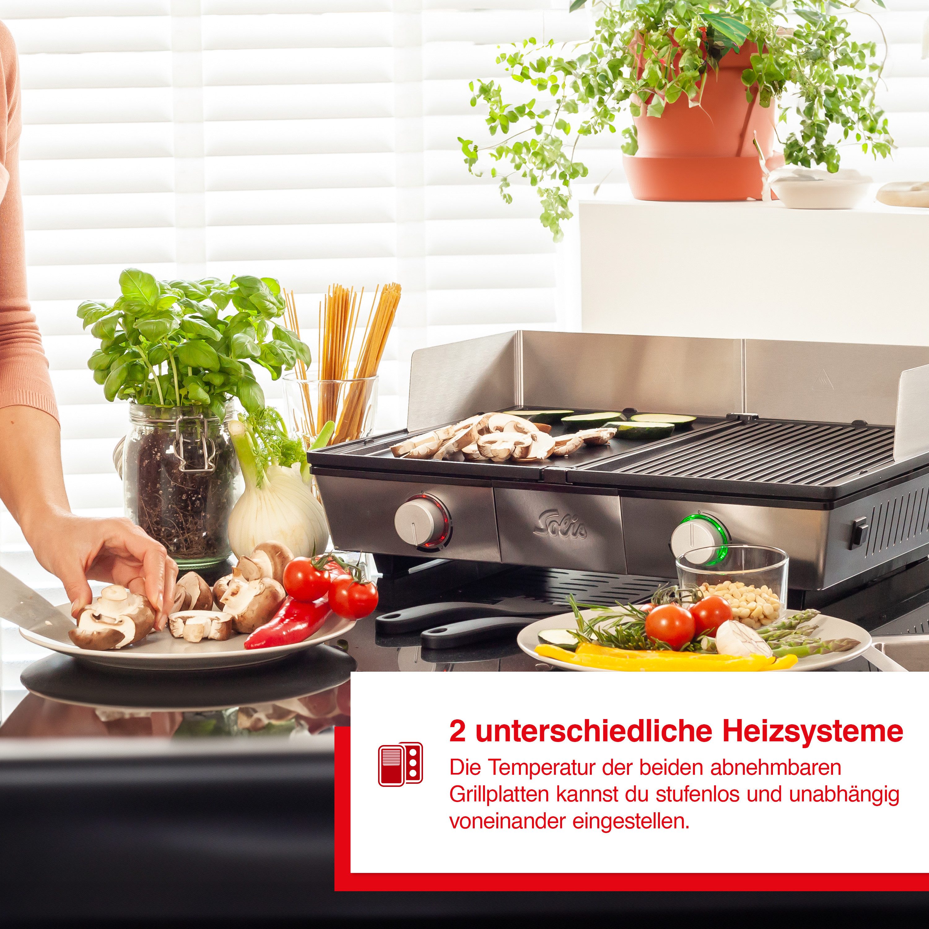 SOLIS OF SWITZERLAND Tischgrill Deli Grill (Typ 7951), 2200 W, Elektrogrill mit abnehmbaren Grillplatten