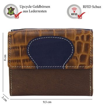 Sunsa Mini Geldbörse echt Leder Geldbörse Damen Geldbeutel Portemonnaie kleine Brieftasche, echt Leder, aus recycelten Lederresten, mit RFID-Schutz, Unisex