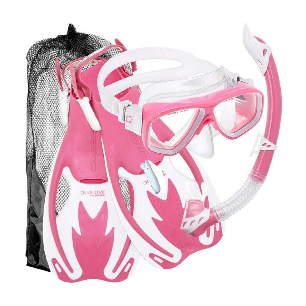 Cressi Schnorchel Rocks Kinder Größenverstellbare Schnorchel Tauchset (3er Set aus Tauchmaske, Schnorchel, Flossen, inkl. Beutel, 3er Set aus Tauchmaske, Schnorchel, Flossen, inkl. Beutel)