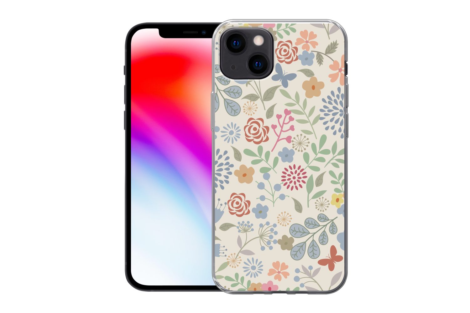 MuchoWow Handyhülle für Apple iPhone 13 Eine Blumenmuster-Illustration mit vielen Blumen, Smartphone-Bumper, Print, Handy Schutzhülle Dünn
