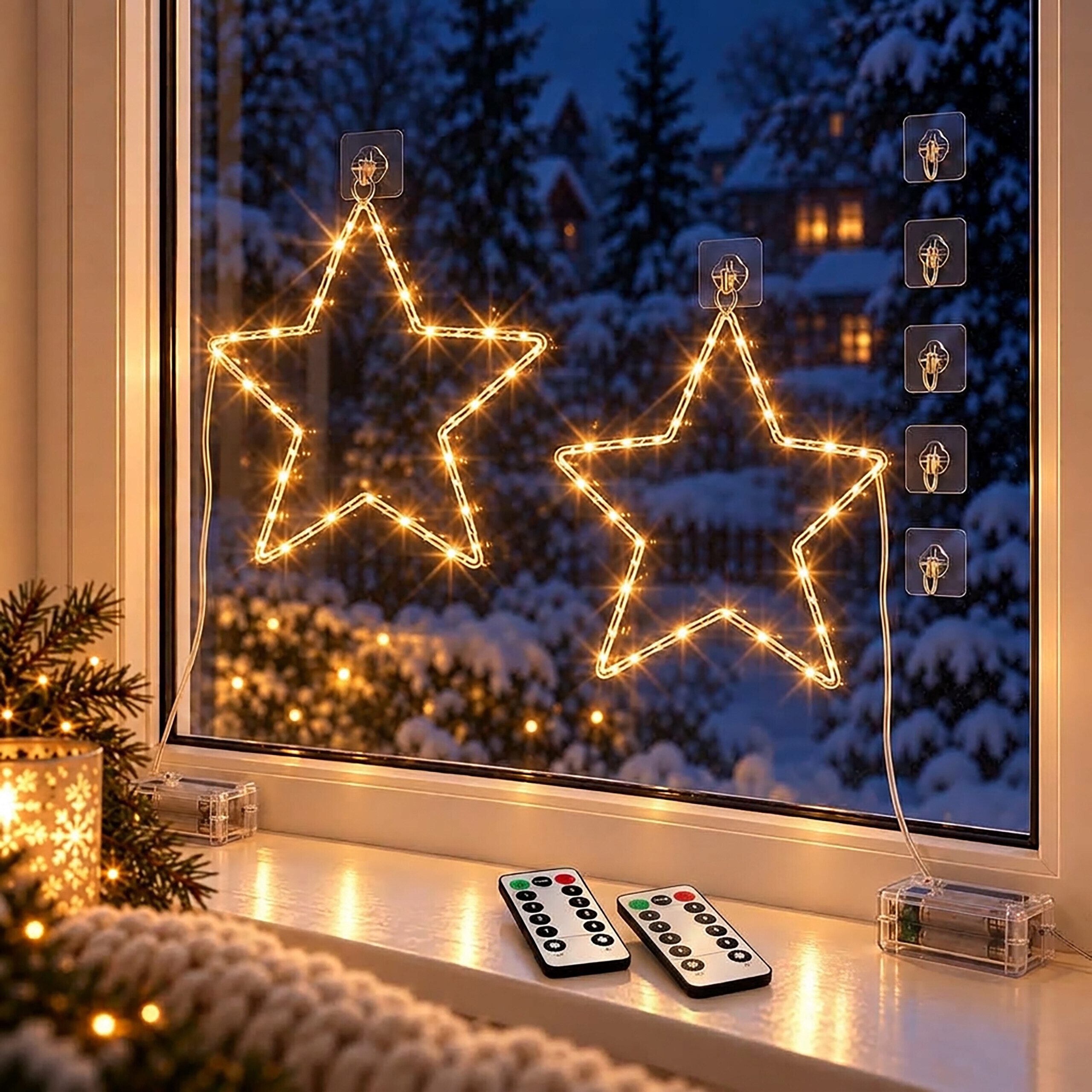 relaxdays LED Stern LED Weihnachtsstern Set mit Klebehaken, LED, Warmweiß, 2 Sterne