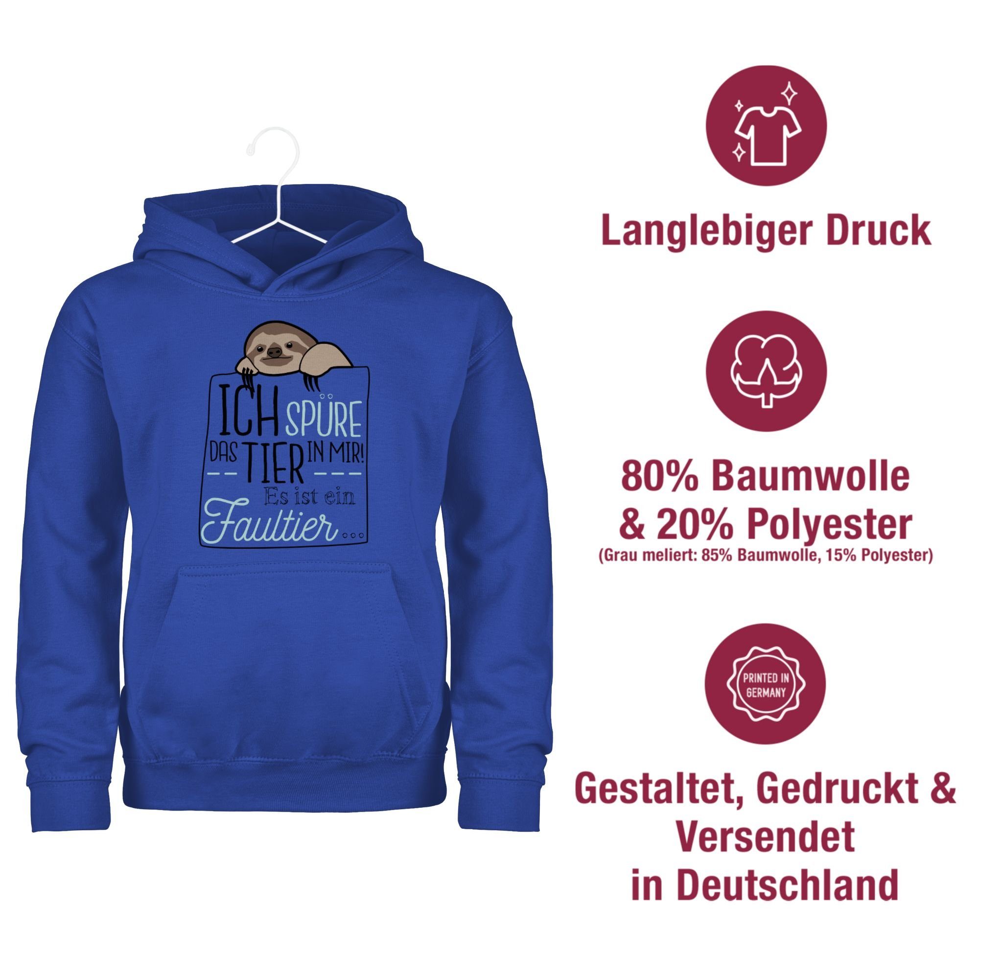 Kinder spüre ein Sprüche - Royalblau ist Hoodie Shirtracer 3 Ich schwarz Tier in Statement Faultier es mir das