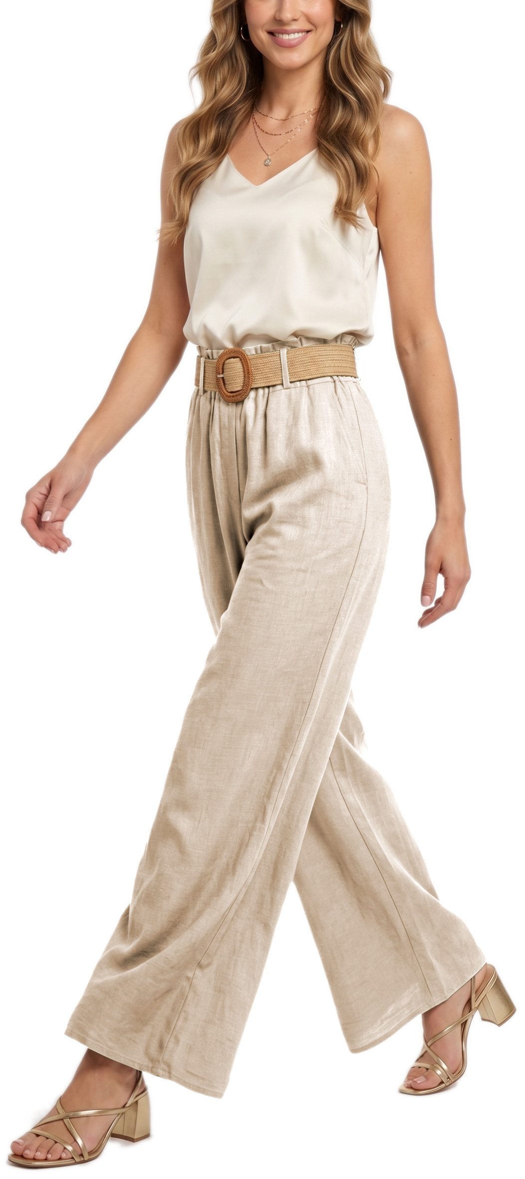 dy_mode Palazzohose Damen High Waist Palazzohose Weitbein Hose Schlupfhose Sommer Strand in Unifarbe, High Waist, mit elastischem Bund