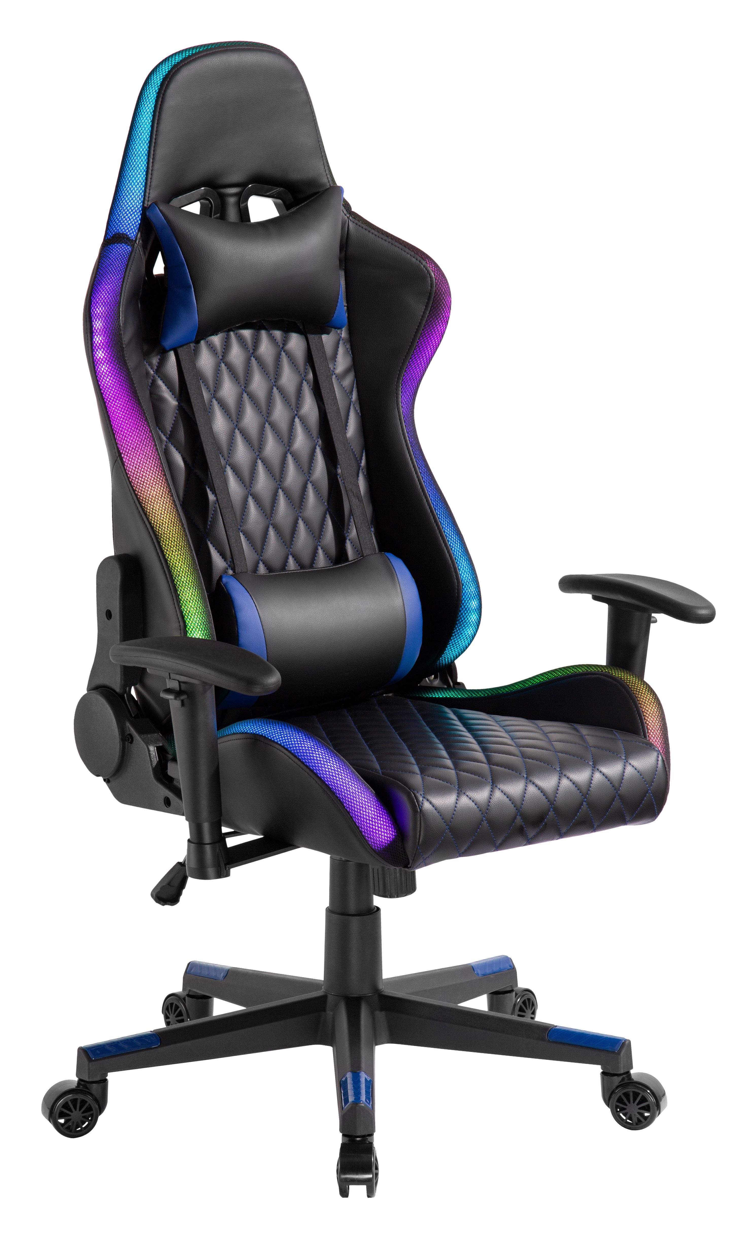 Xantron Gaming Chair ergonomischer Gaming Stuhl in Schwarz RGB Beleuchtung, 150 kg Belastbarkeit, verstellbar per Gasdruckfeder