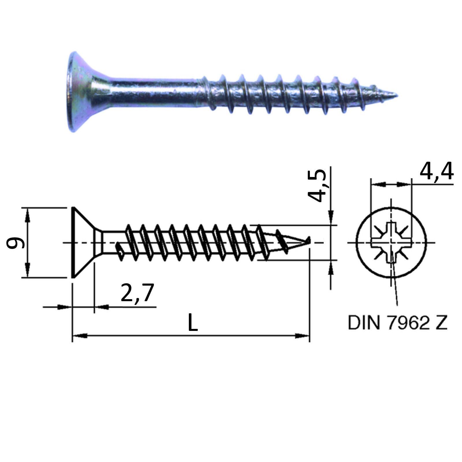 SO-TECH® Schraube JD Spanplattenschrauben Kreuzschlitz Ø 4,5 mm L: 15 - 80 mm, (20 St), 500 Stück mit Vollgewinde 4,5 x 60 Kreuzschlitz