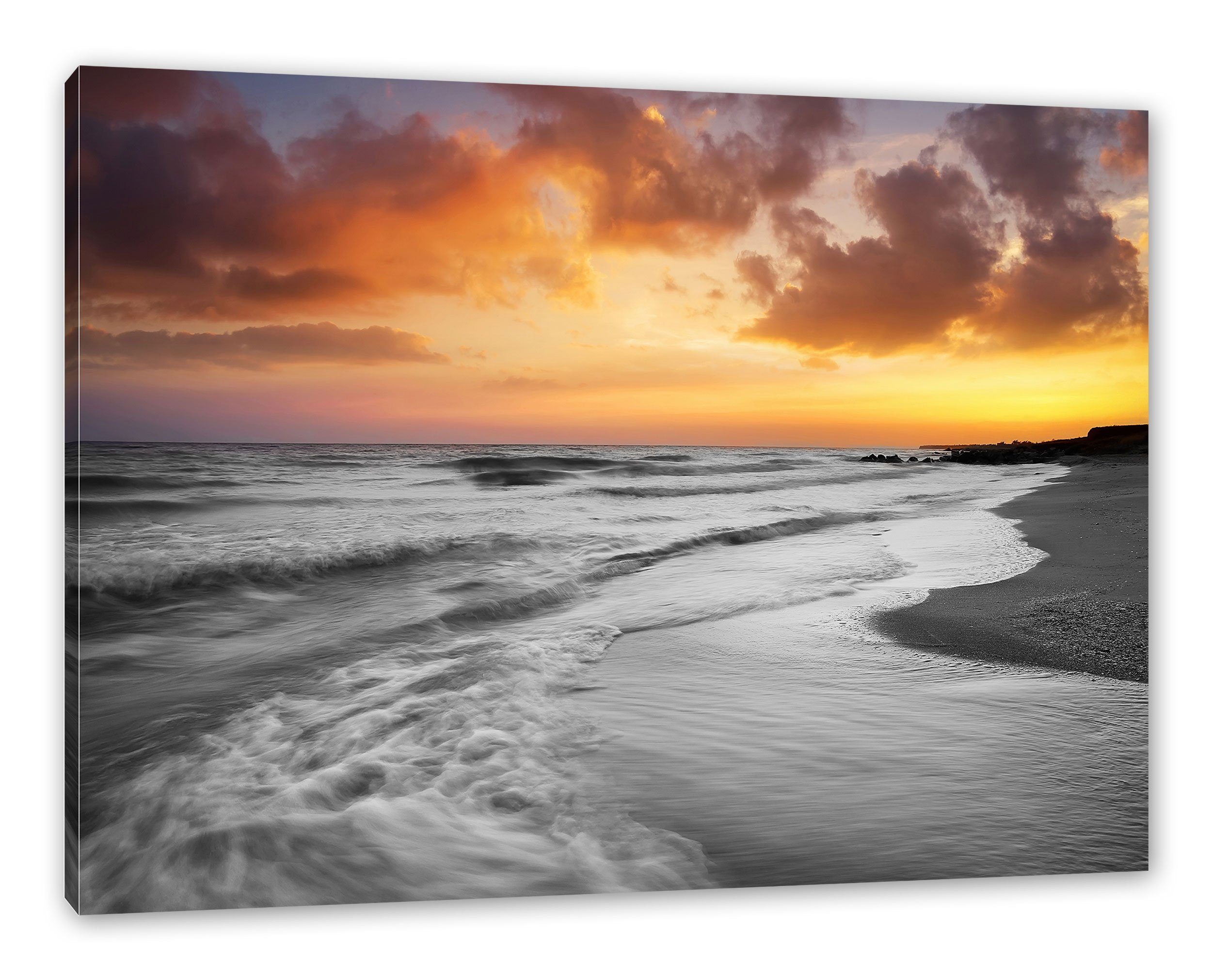 Pixxprint Leinwandbild Strand mit Sonnenuntergang, Strand mit Sonnenuntergang (1 St), Leinwandbild fertig bespannt, inkl. Zackenaufhänger