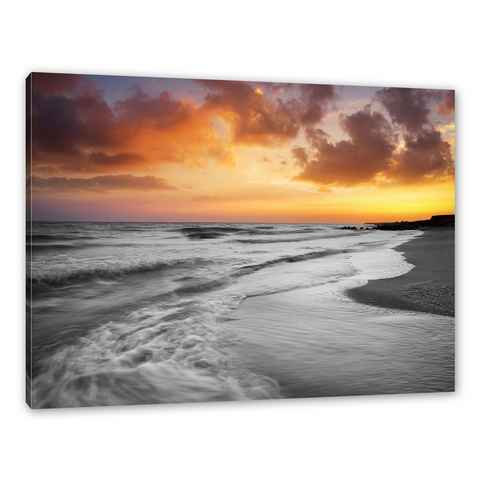 Pixxprint Leinwandbild Strand mit Sonnenuntergang, Strand mit Sonnenuntergang (1 St), Leinwandbild fertig bespannt, inkl. Zackenaufhänger