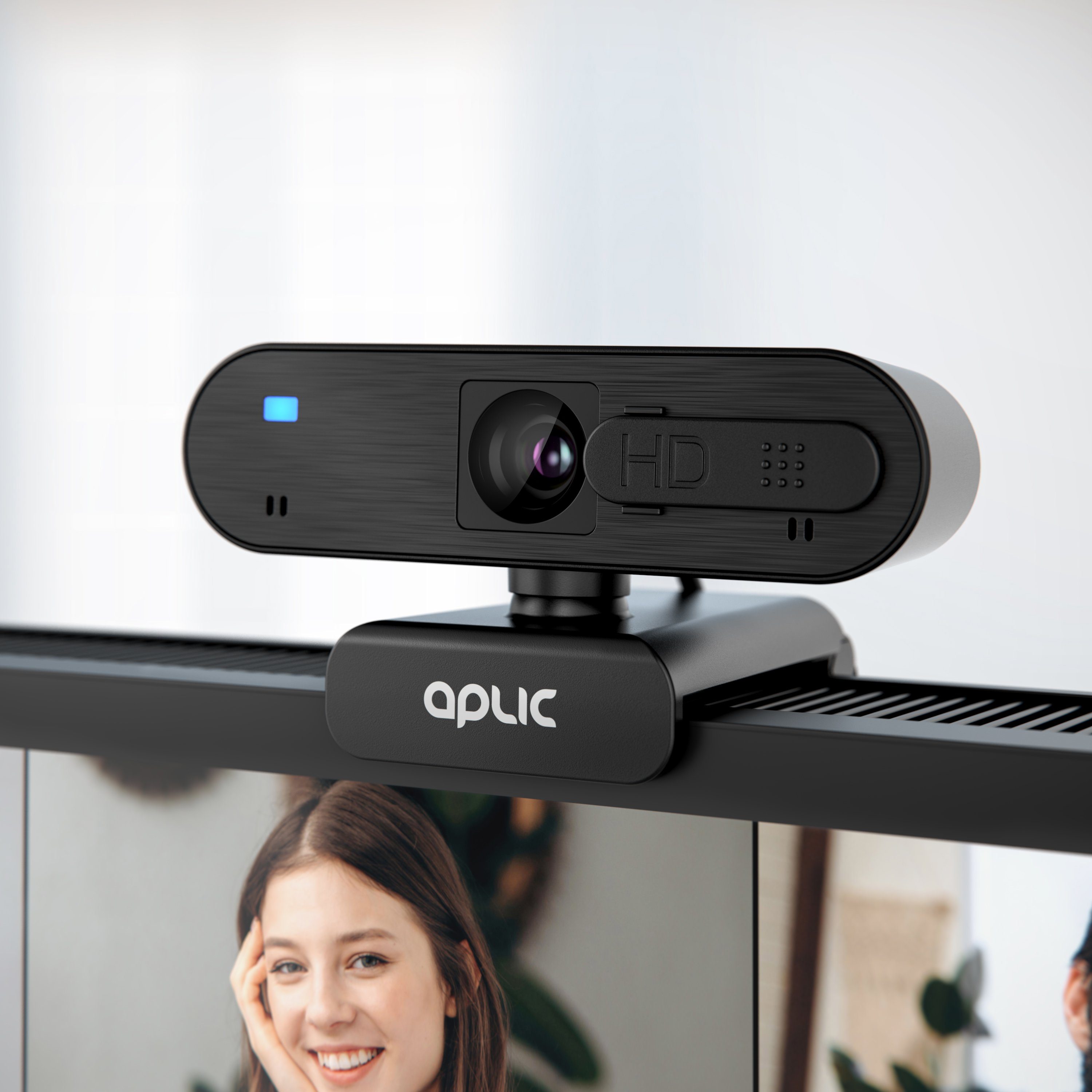 Aplic Full HD-Webcam (Full Shutter schwarz1 Autofokus, Sichtschutz, Privacy 1920x1080@30Hz, HD, Stereomikrofon)