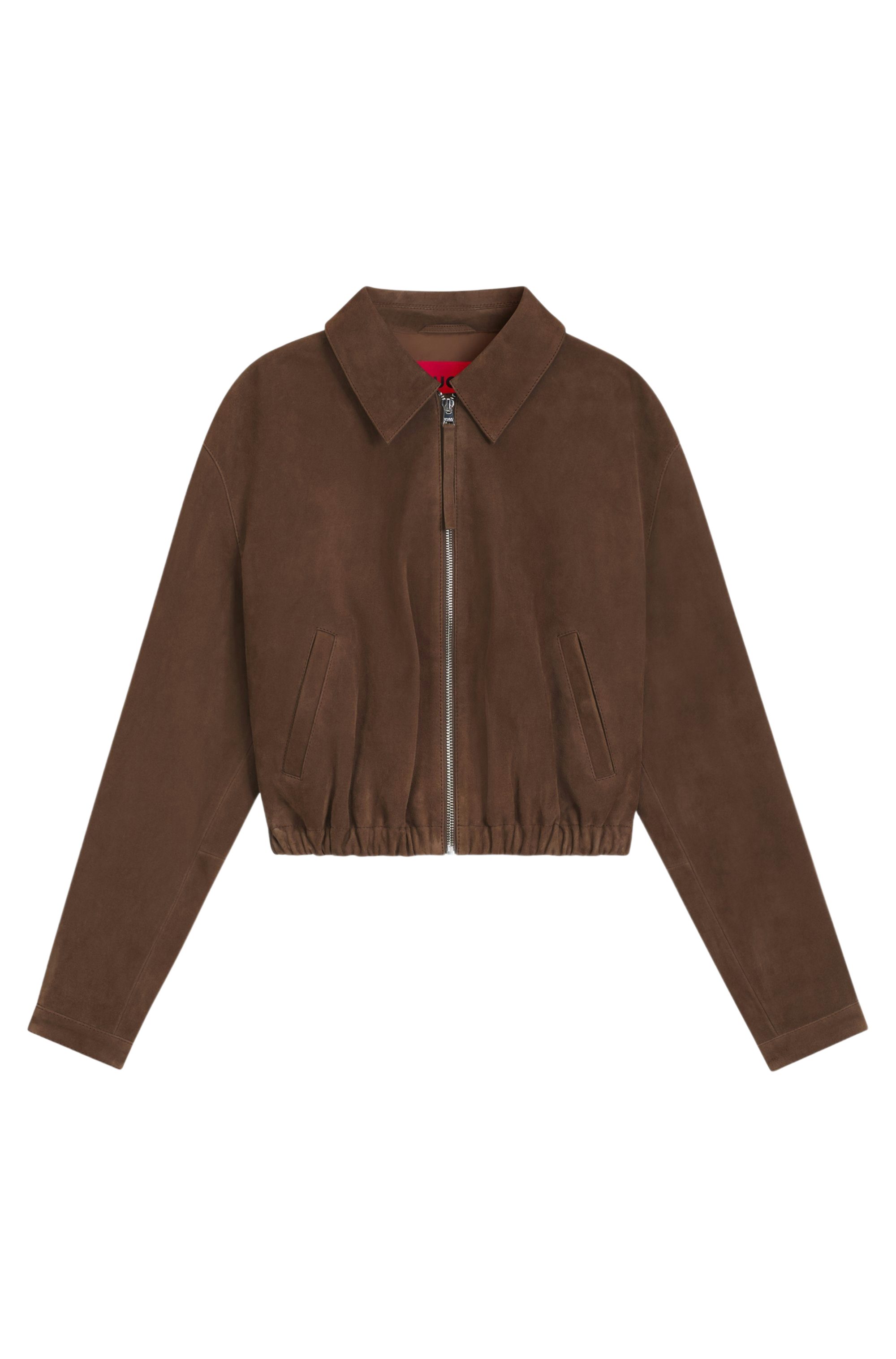 HUGO Lederjacke HUGO Women RED braun,Casual,Leder,Unifarben,Umlegekragen,Lang,Relaxed Fit