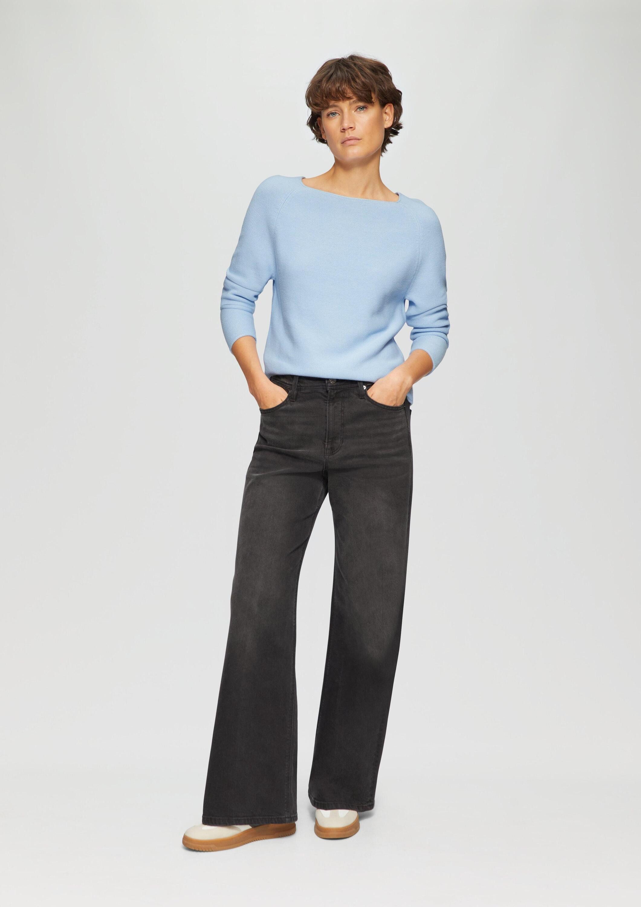 s.Oliver Longpullover Strickpullover Strickpullover mit U-Boot-Ausschnitt und Rollsaum