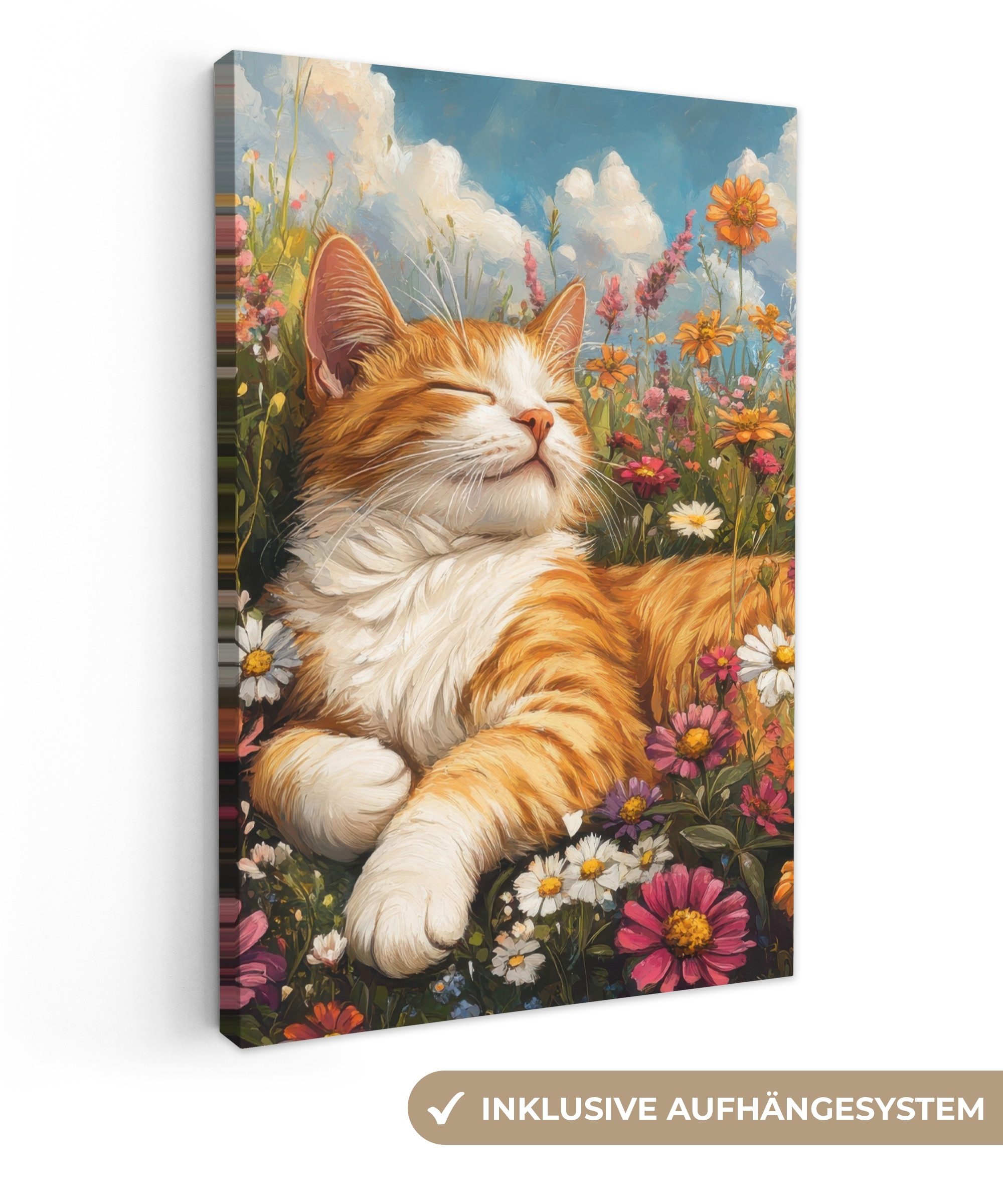 OneMillionCanvasses® Leinwandbild Katze - Blumen - Entspannen, Fotodruck (1 günstig online kaufen