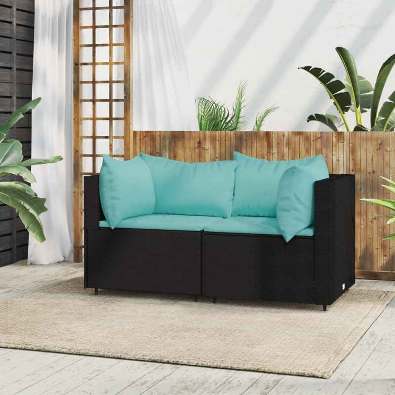 vidaXL Loungesofa Garten-Ecksofas mit Kissen 2 Stk. Schwarz Poly Rattan, 1 Teile