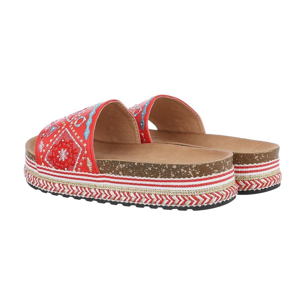 Ital-Design Damen Mules Freizeit Plateausandaletten (85698078) Flach Pantoletten in Rot
