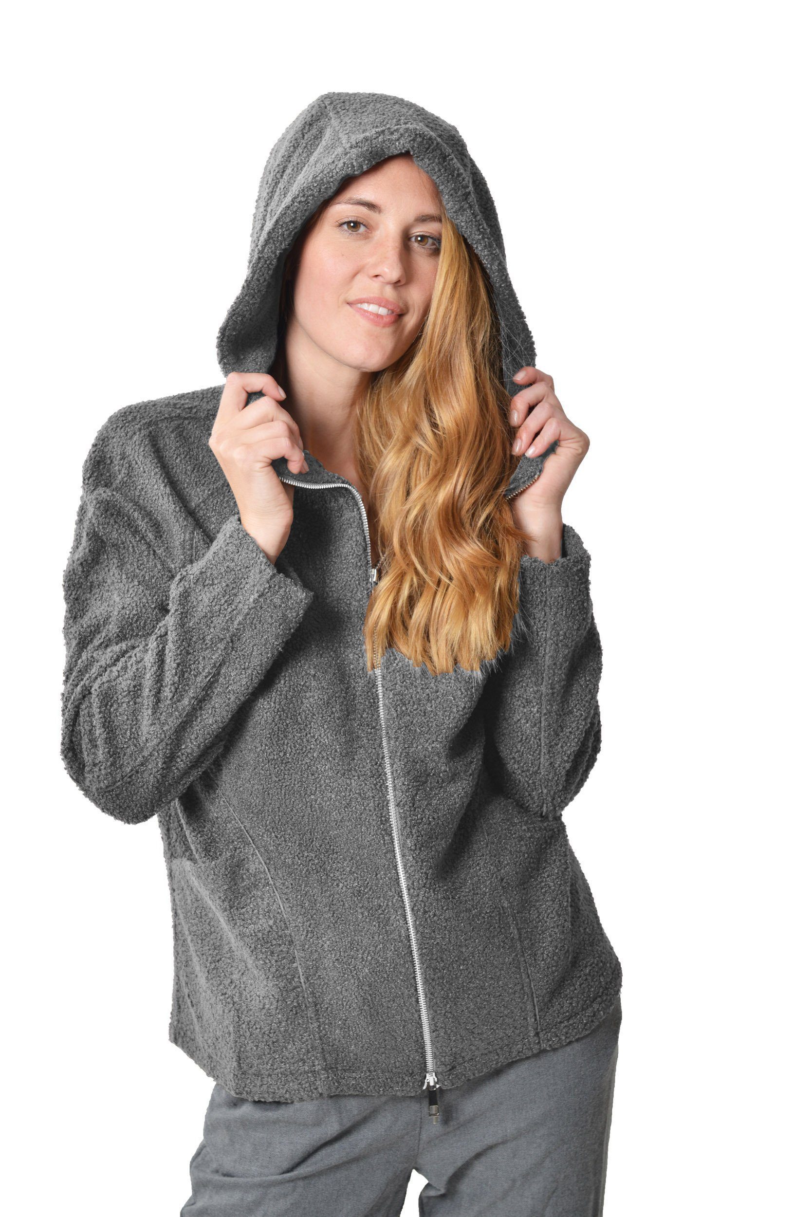M-Diamant Sweatjacke Unisex Teddy Fleecejacke mit Kapuze Winterjacke Übergangsjacke kuschelig durch weiches Teddy-Fleece