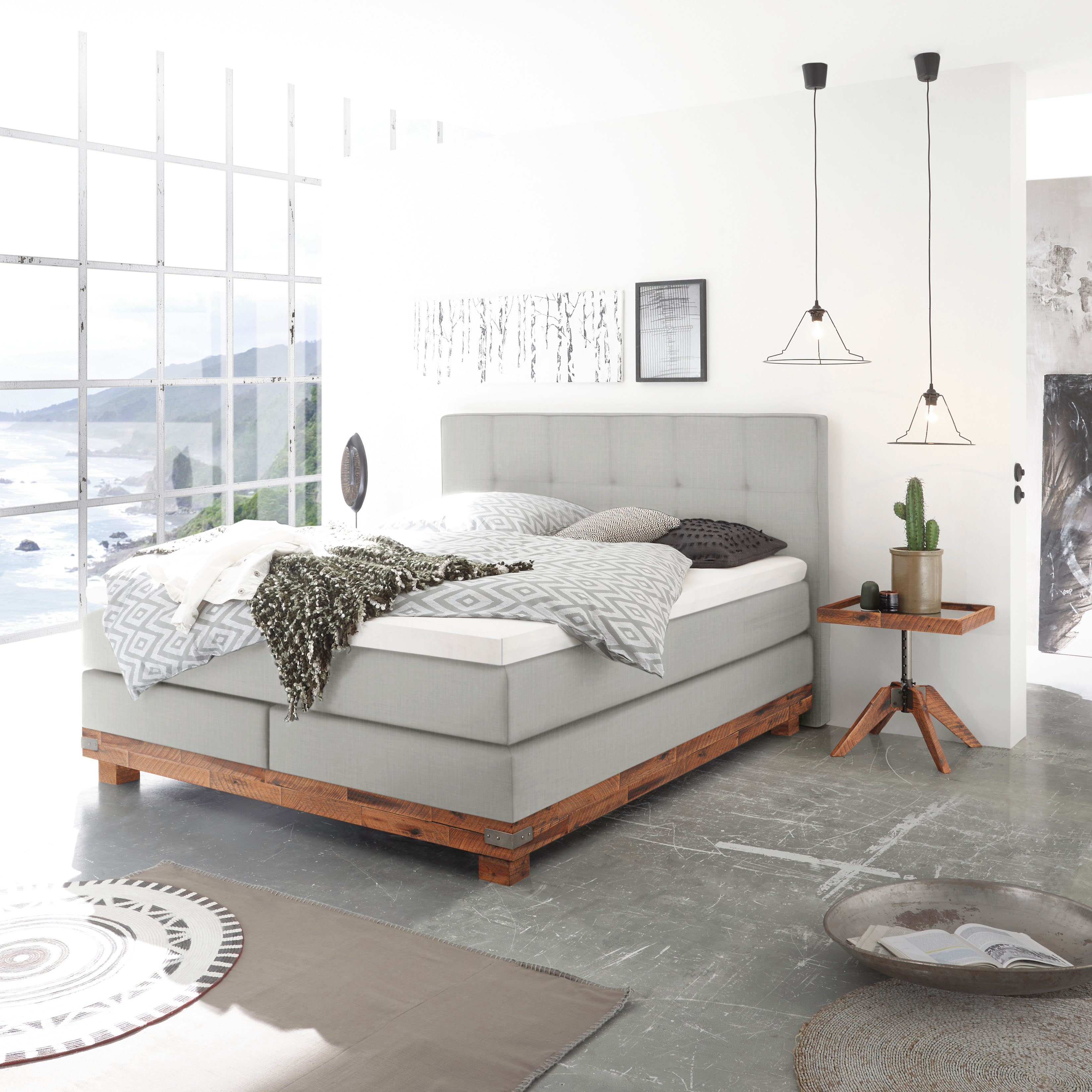 HASENA Boxspringbett Boston, Massivholz-Sockel, Punktsteppung im günstig online kaufen