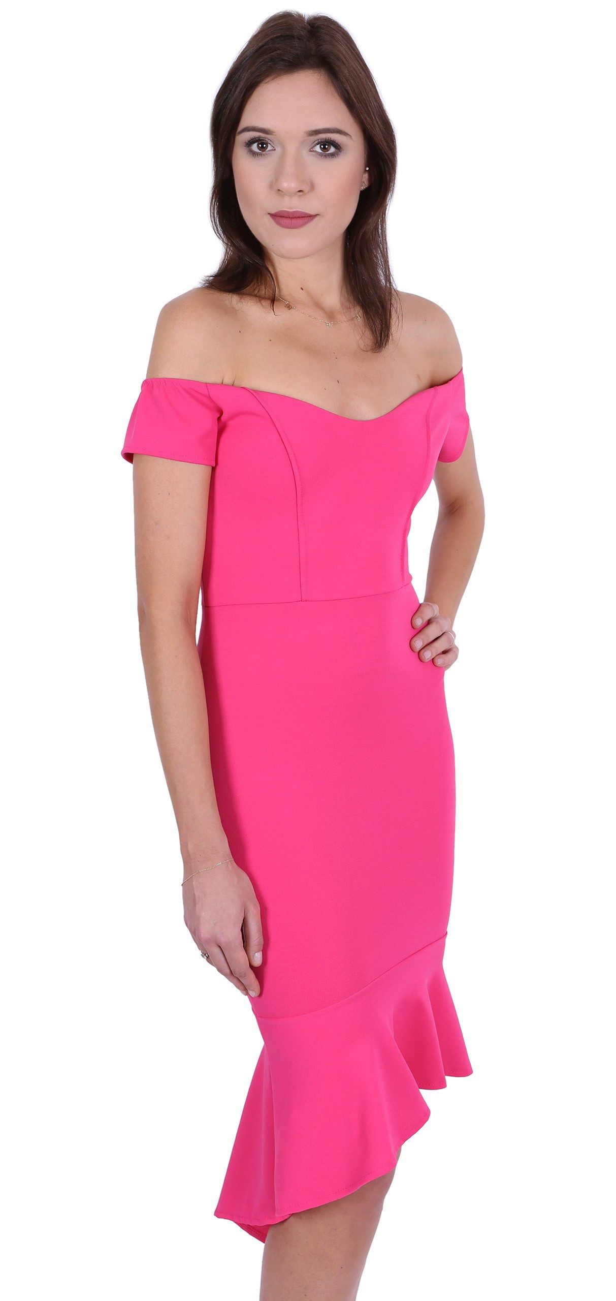 Sarcia.eu Midikleid John Zack Rosa Neonfarbenes, pinkes Kleid schulterfrei L