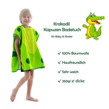 Vivi Idee Badetuch Kinder Badeponcho Kapuzenhandtuch Bademäntel 100% Baumwolle, aus Krokodil Motiv, weiches und super saugfähiges, 0-6 Jahre