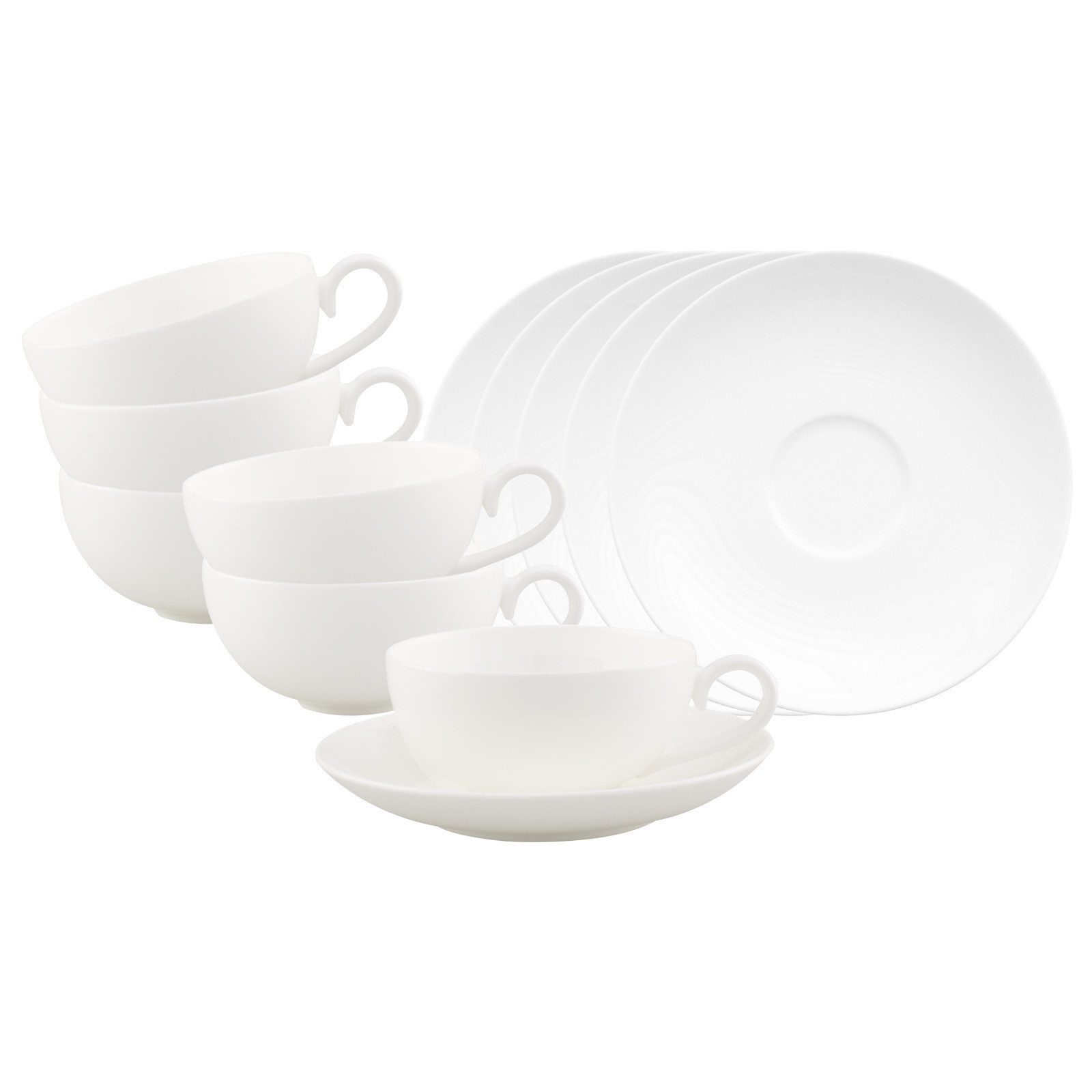 Villeroy & Boch Tasse Royal Teetassen mit Untertassen 120 ml 6er Set, 12-tlg., Porzellan