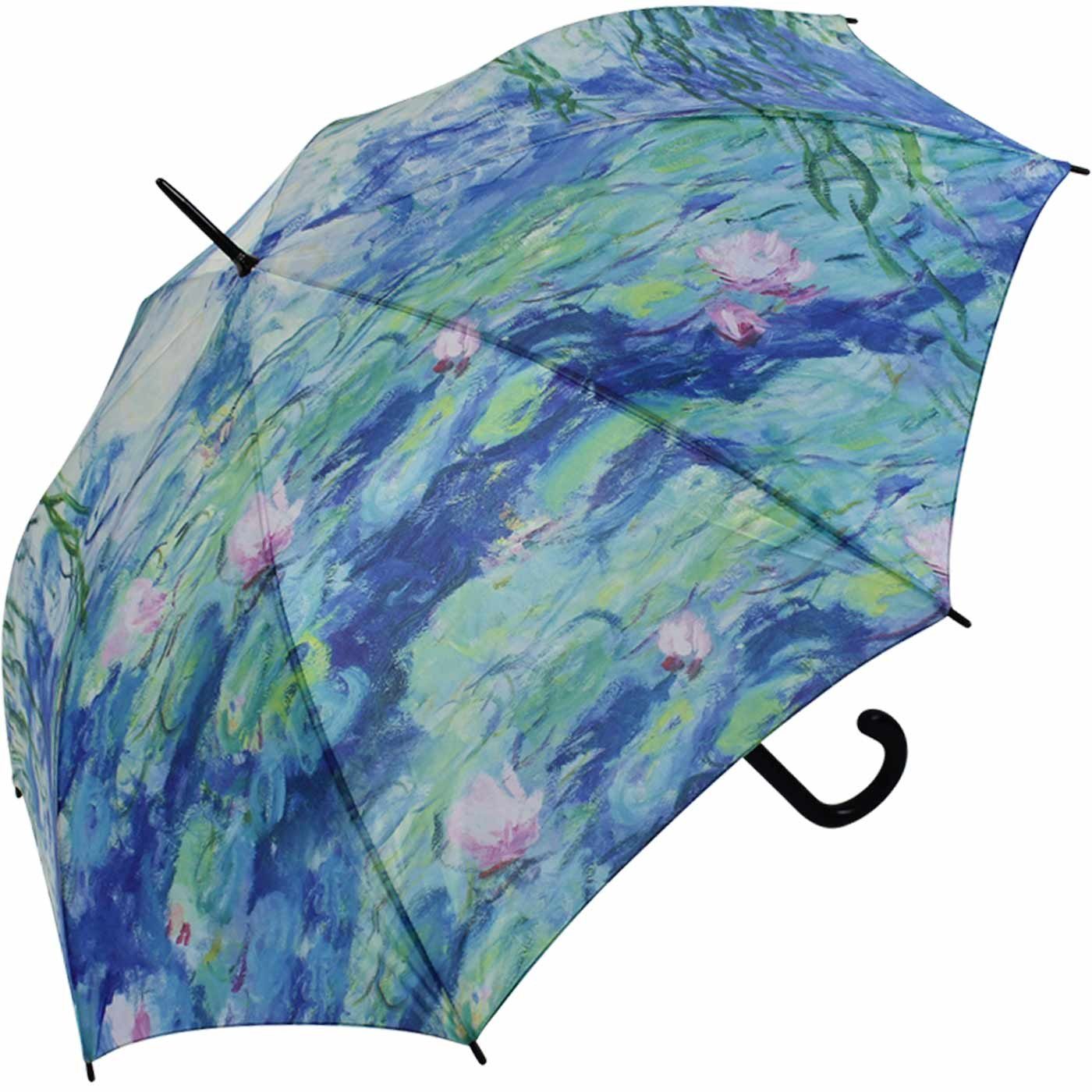 HAPPY RAIN Langregenschirm großer Regenschirm mit Künstlermotiv für Damen, Motiv Monet Wasserlilien