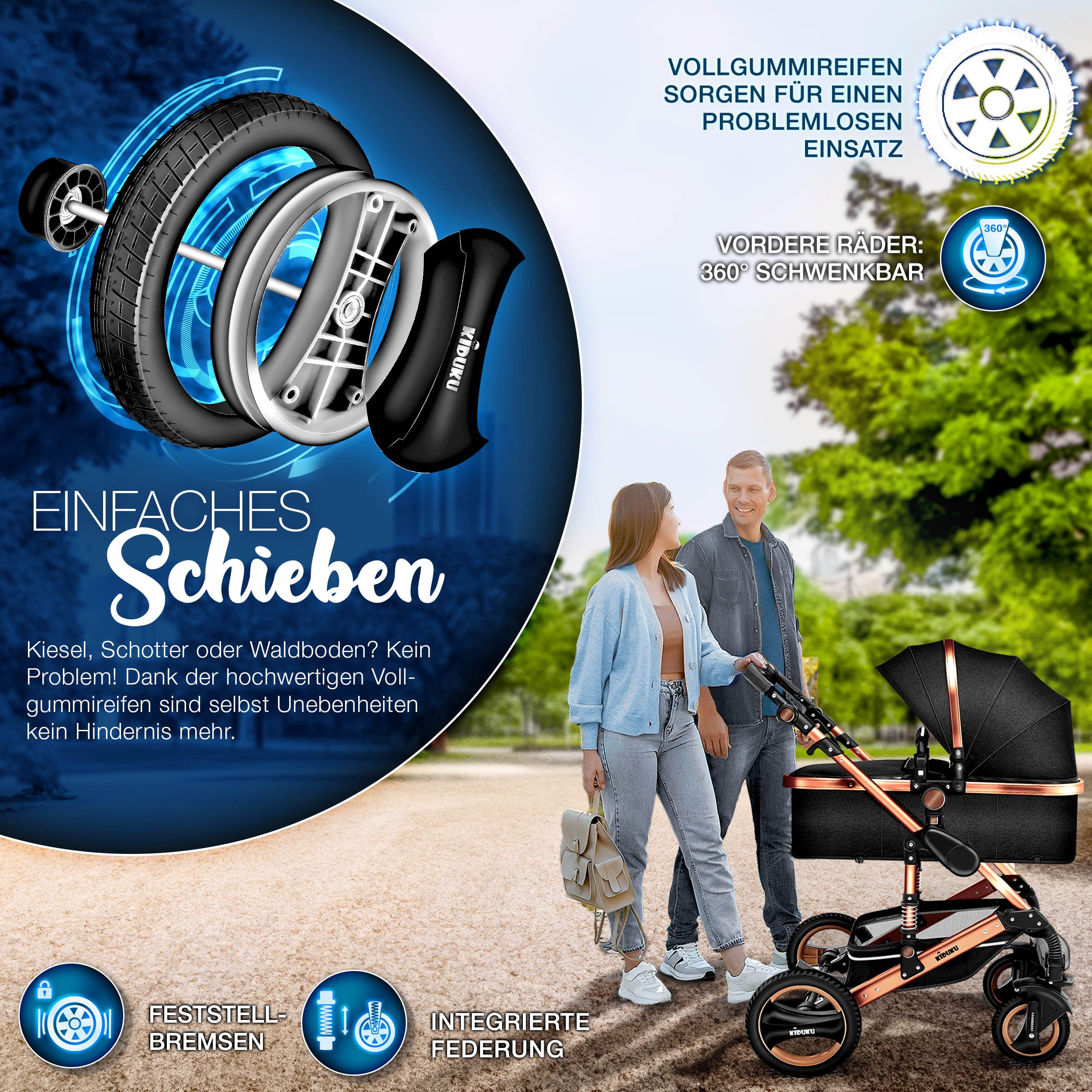 KIDUKU Kombi-Kinderwagen KIDUKU® 3 in 1 Kombi-Kinderwagen Buggy Reisebuggy inkl. Auto- Babyscha, Kindertisch