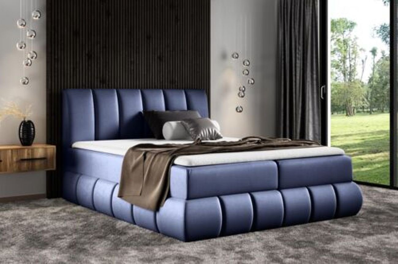 JVmoebel Bett, Bett mit Bettkasten Ehebett Betten Boxspringbett Doppelbett Blau