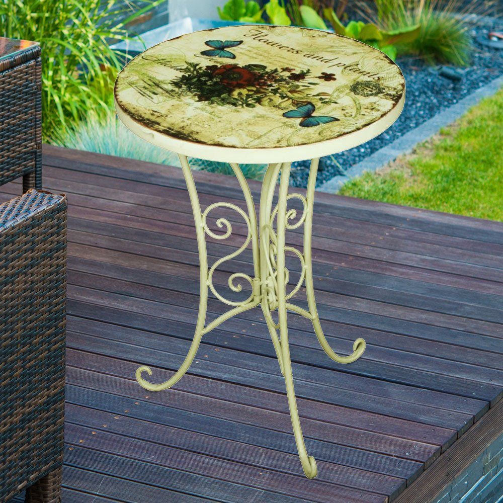 etc-shop Gartentisch, Kleiner Gartentisch Retro Beistelltisch Metall Blumen  Balkontisch