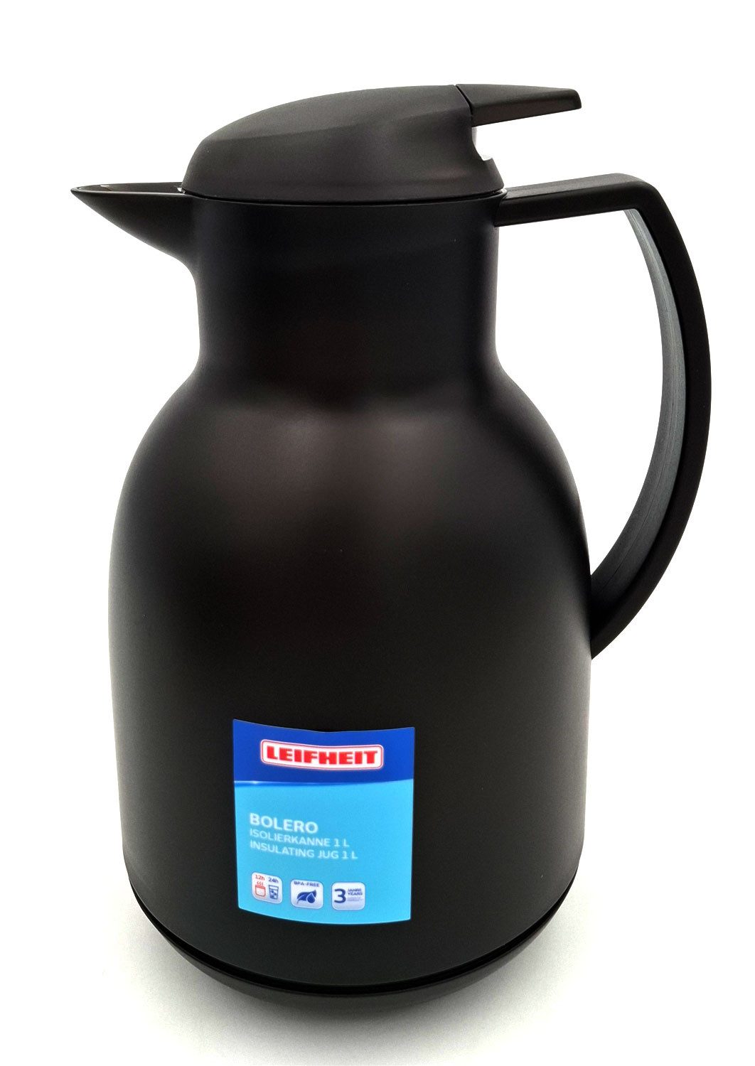 Leifheit Isolierkanne Leifheit 28338 Thermoskanne Bolero 1L satin-schwarz