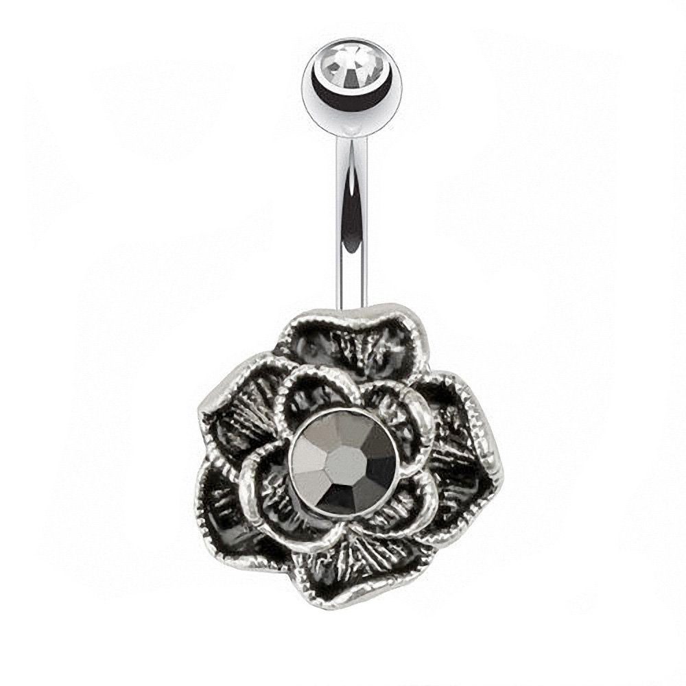 Taffstyle Bauchnabelpiercing Piercing Banane Stecker Anhänger mit Vintage Rose, Bauchnabelpiercing Chirurgenstahl Bauchnabel Blume Hämatit Kristall