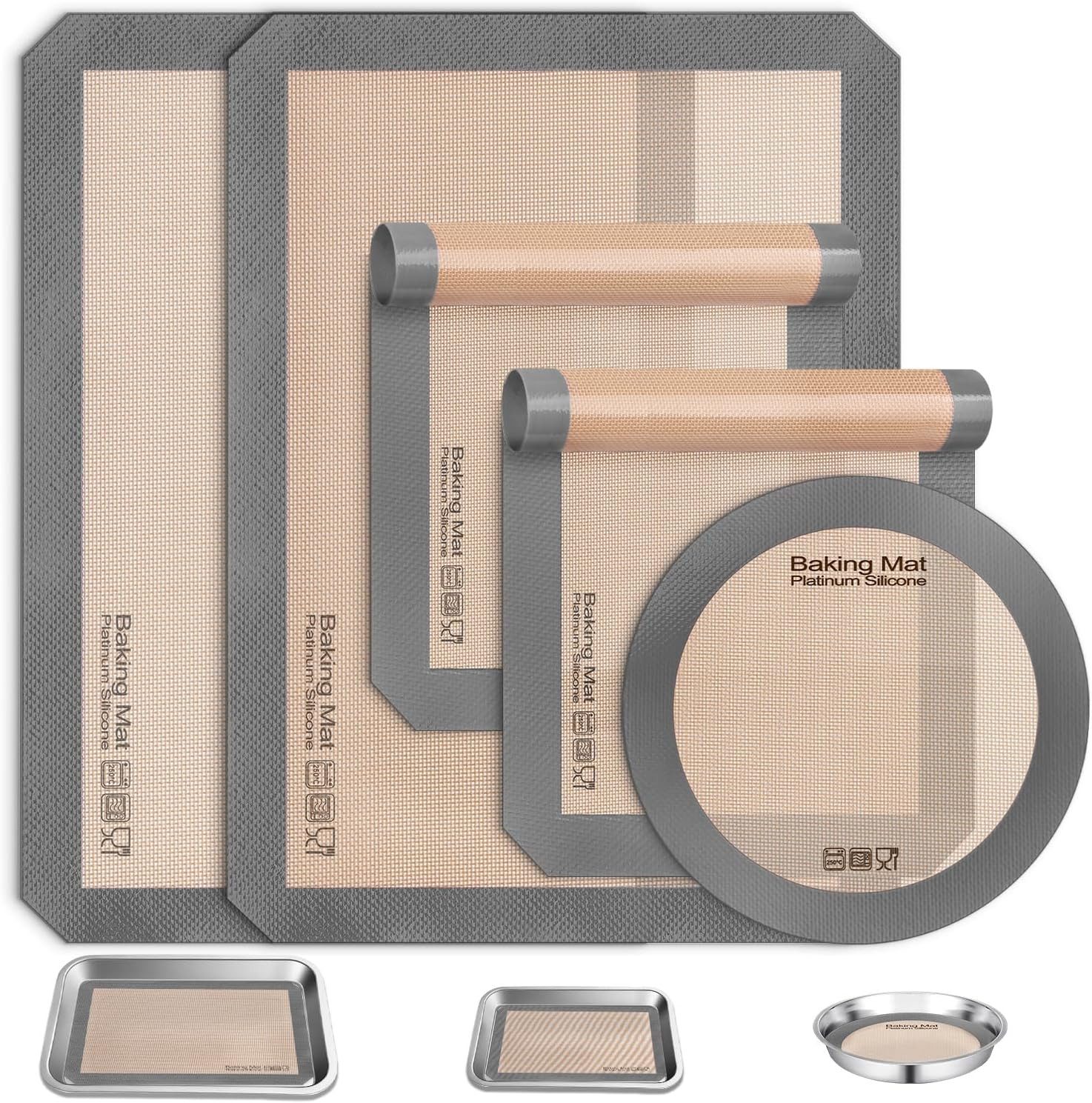 BlingBin Backmatte 5er-Set Antihaft Backmatte Silikon Backofen 250°C/480°F zum Backen, Silikon + Glasfaser (5 Stück, 5-tlg., 5 Blätter), Wiederverwendbare Backmatte für Kekse Backen Zubehör