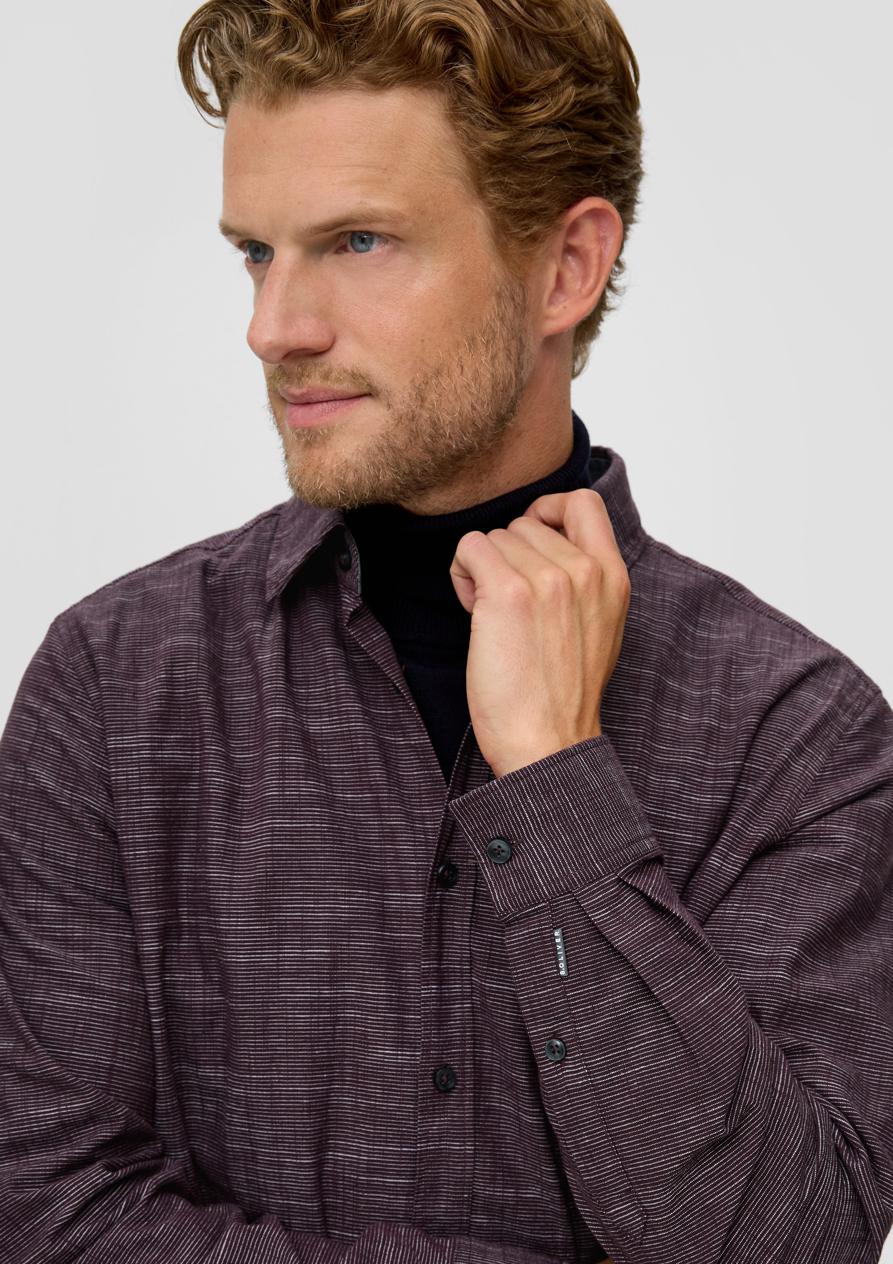 Langarmhemd Regular: s.Oliver Hemd Baumwolle Tape lila aus