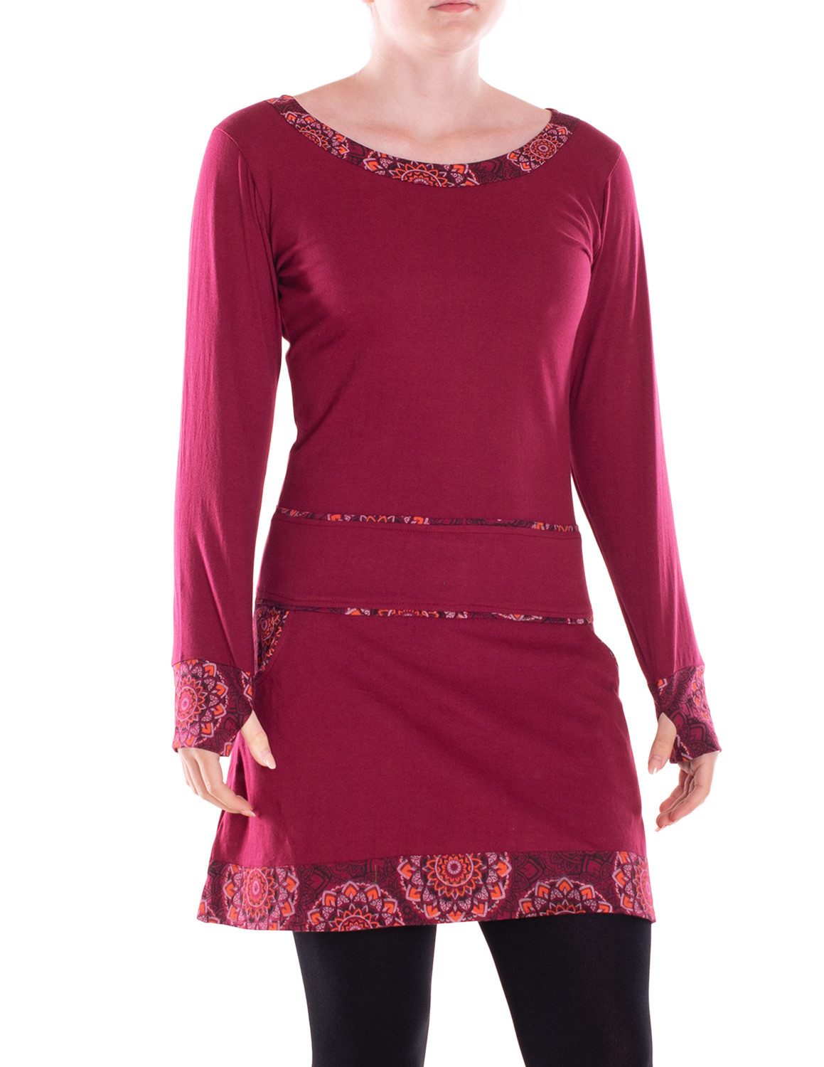 Vishes Minikleid Damen Langarm Kleid Baumwolle Geometrisch mit Taschen Alte günstig online kaufen