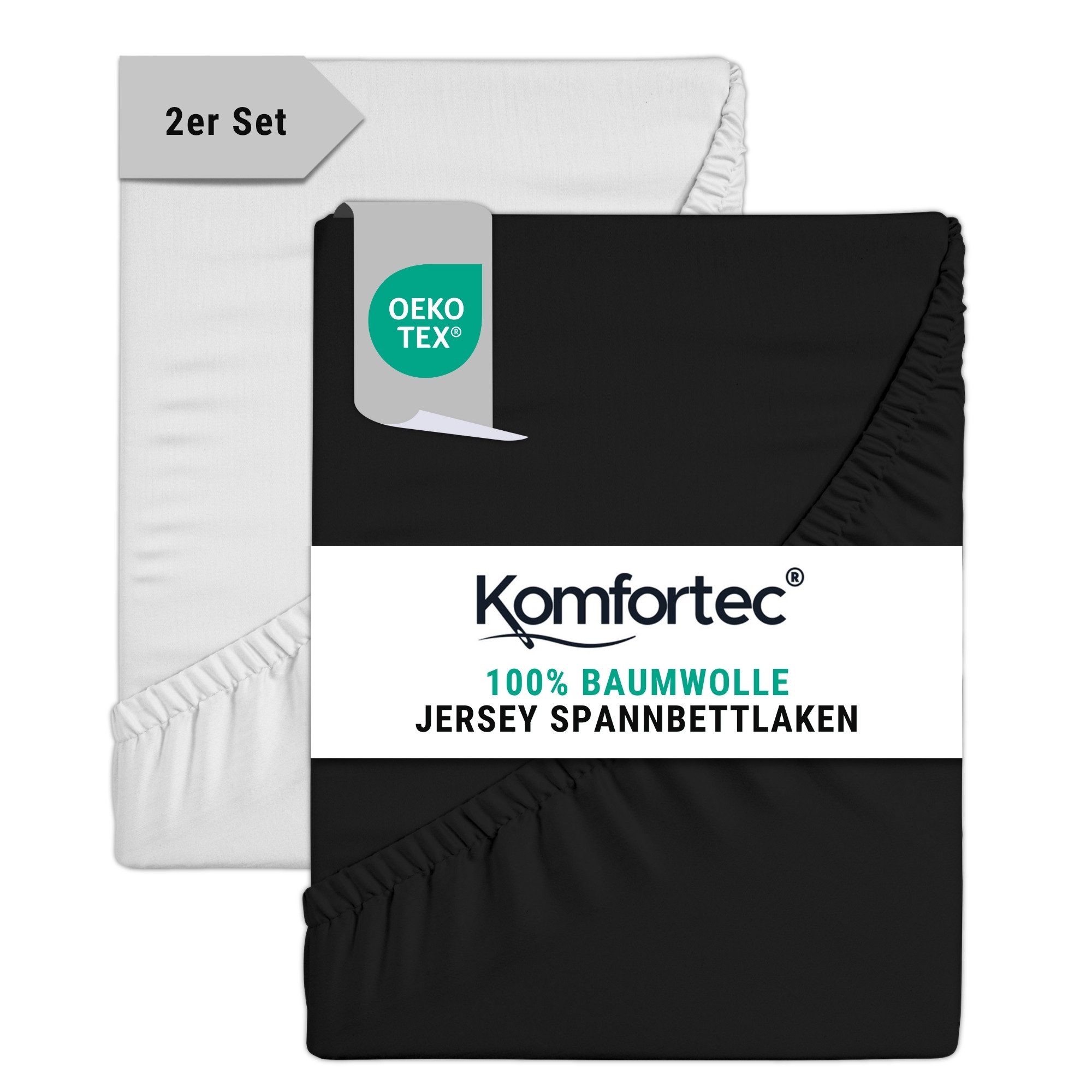 Komfortec Натяжні простирадла Jersey Mehrfarbig, 100% Baumwolle, Gummizug: Rundum, (2 Stück), OEKO-TEX® Standard 100 Zertifisiert, für Matratzen bis 25 cm Höhe