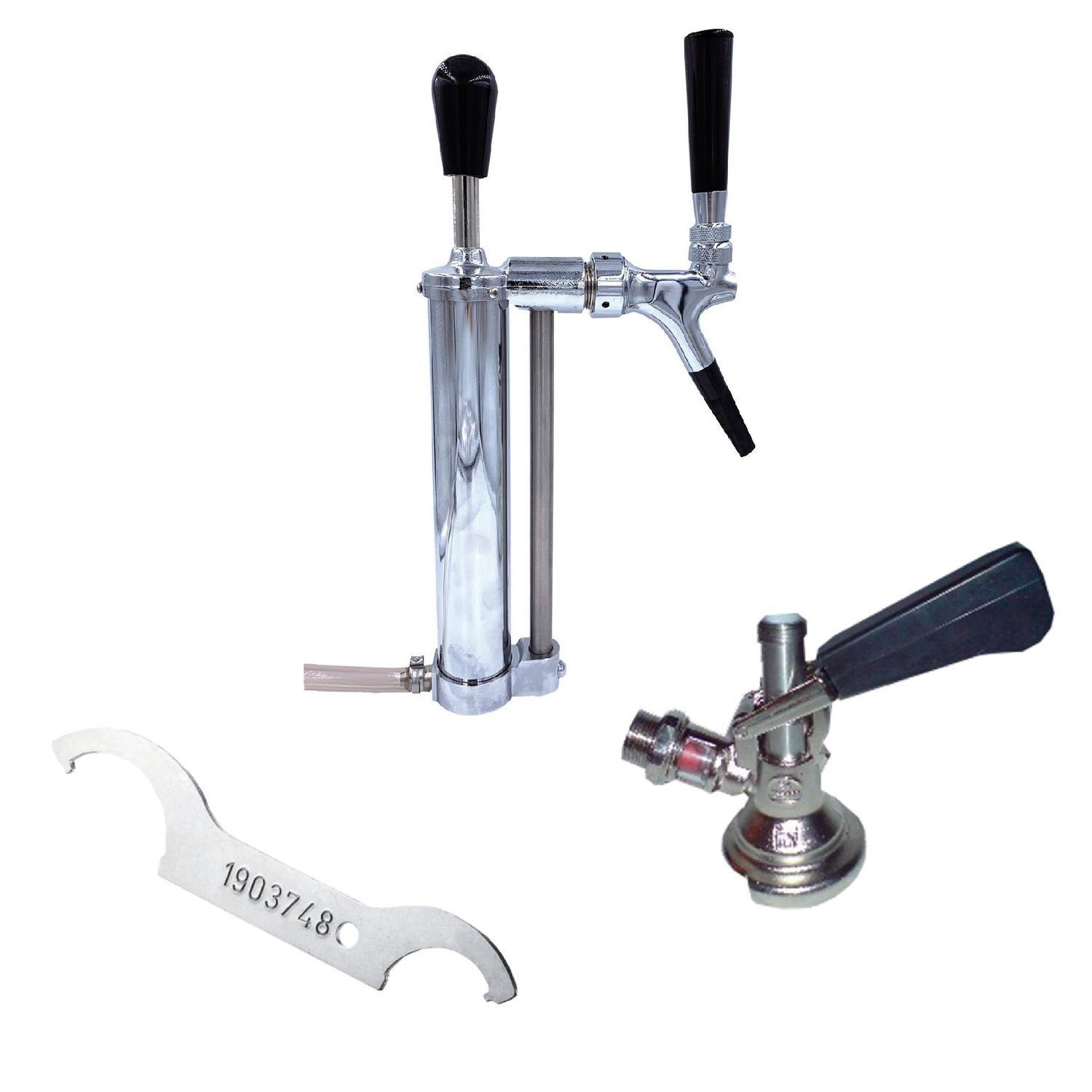 ich-zapfe Bierzapfanlage Komplett Set Bierpumpe, Picknickpumpe mit Kolbenschankhahn 3/4, Co2-Abgang, Zapfkopf: Dreikant
